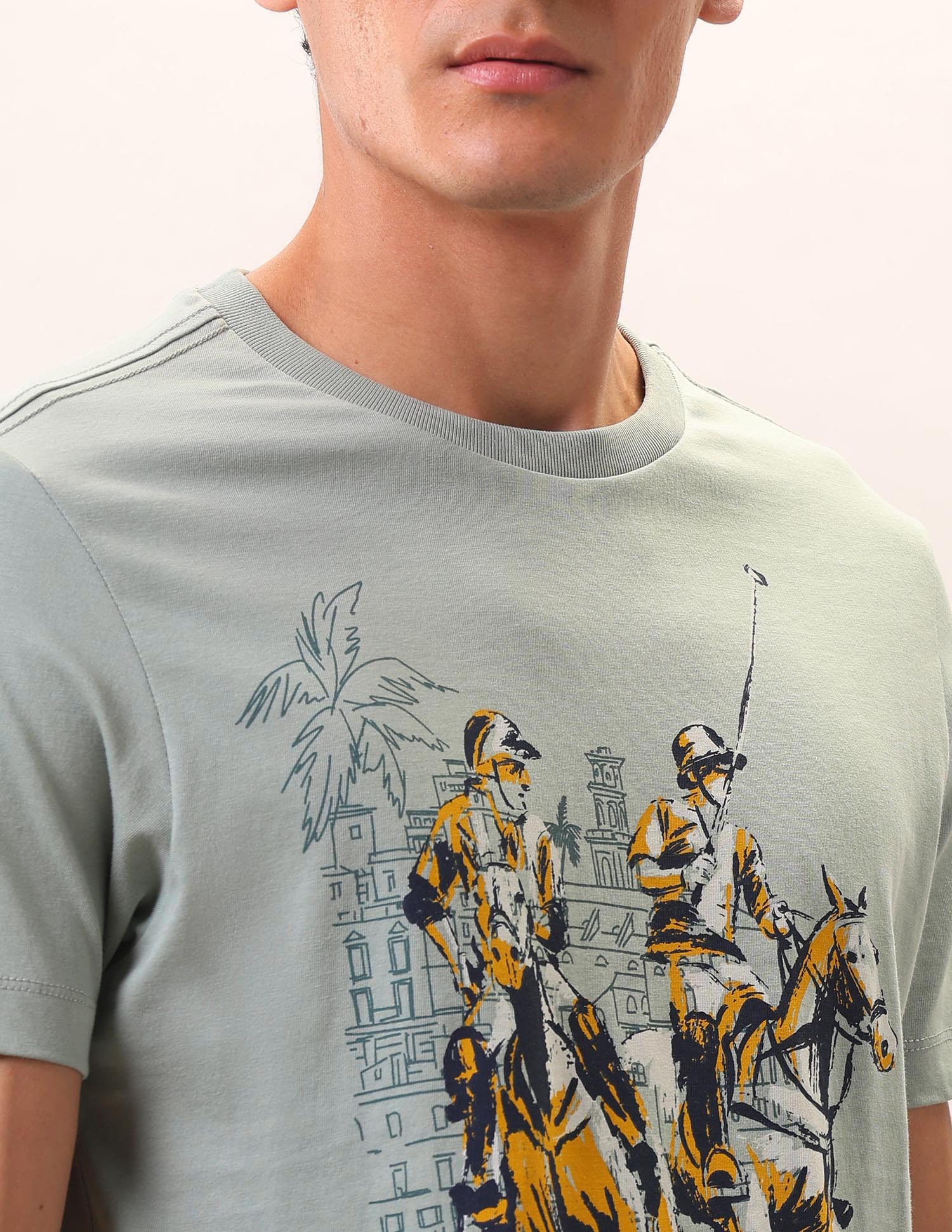 Brand Printed Pure Cotton T-Shirt Green - U.S. Polo Assn. India | Large