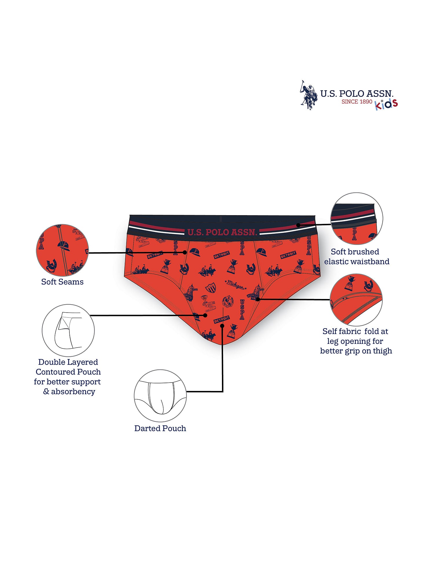 Mid Rise Cotton Spandex IKBB Briefs - Pack Of 3 Lime, Green and Orange - U.S. POLO ASSN. | Large