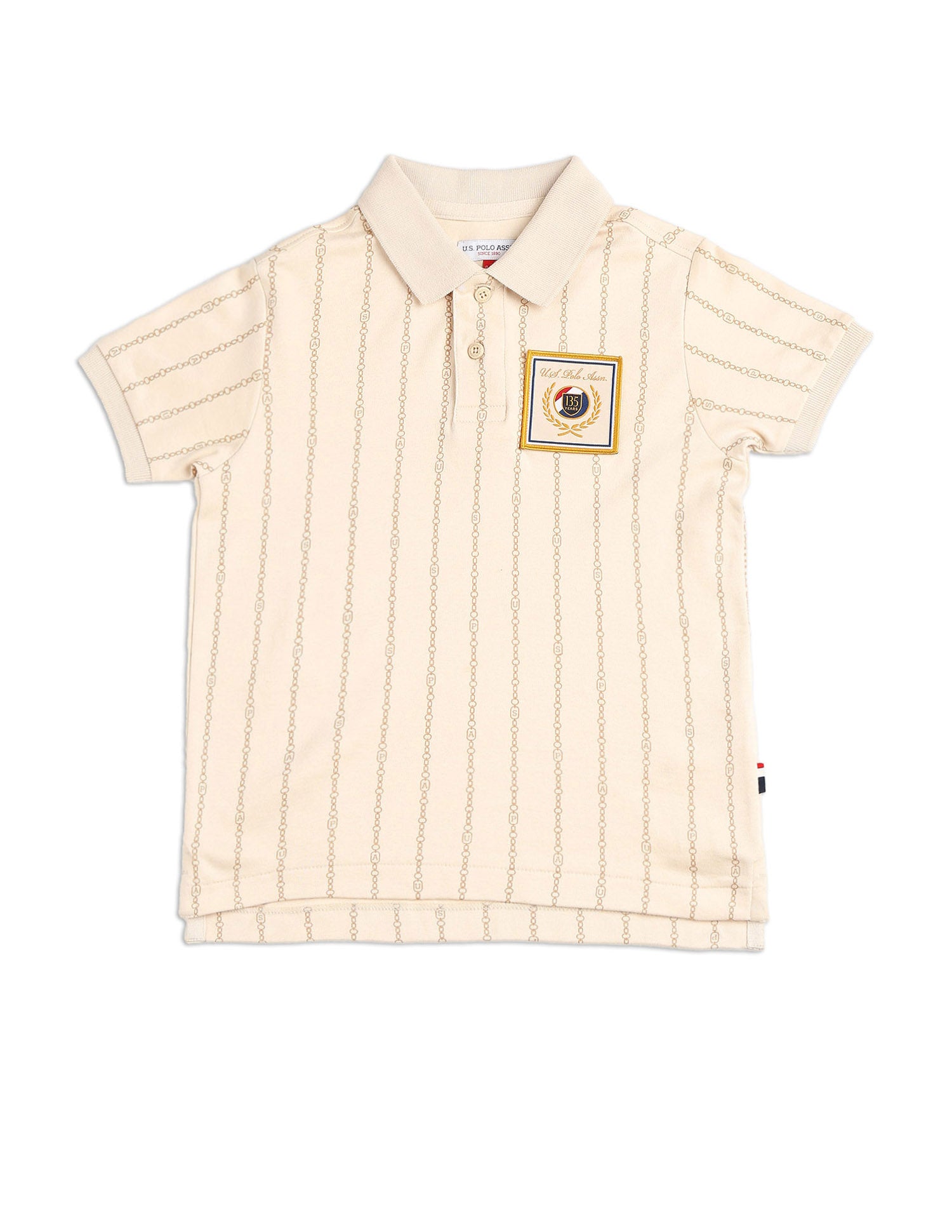 Boys Vertical Striped Regular Fit Polo Shirt Beige - U.S. POLO ASSN. | Large