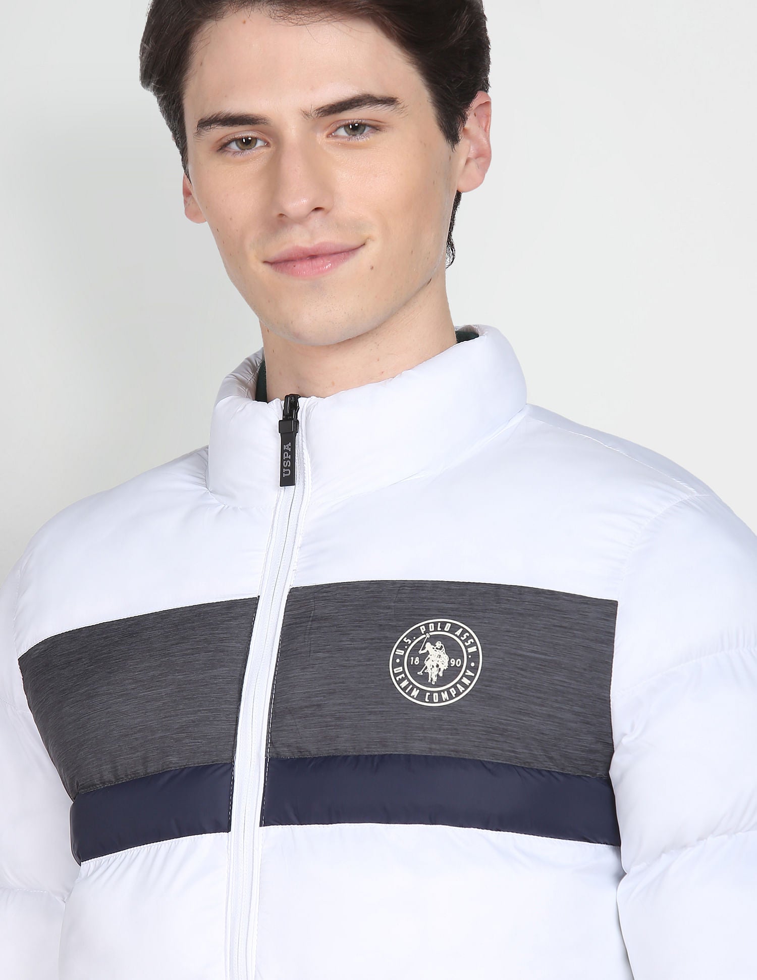 High Neck Colour Block Puffer Jacket White - U.S. POLO ASSN. | Large
