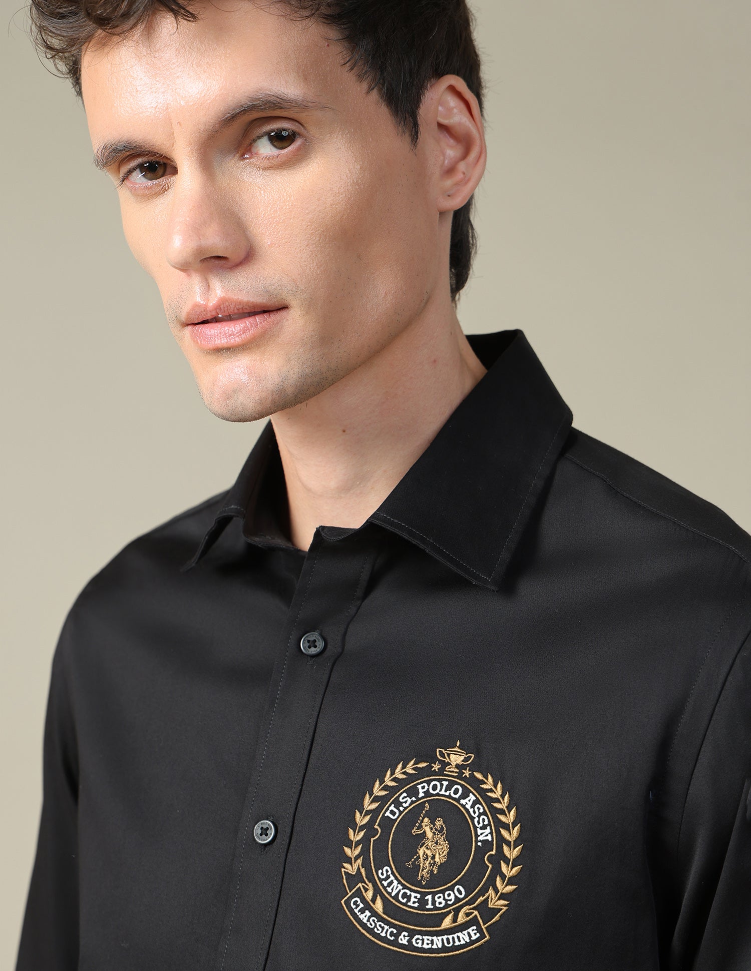 Satin Tailored Fit Shirt Black - U.S. Polo Assn. India | Large