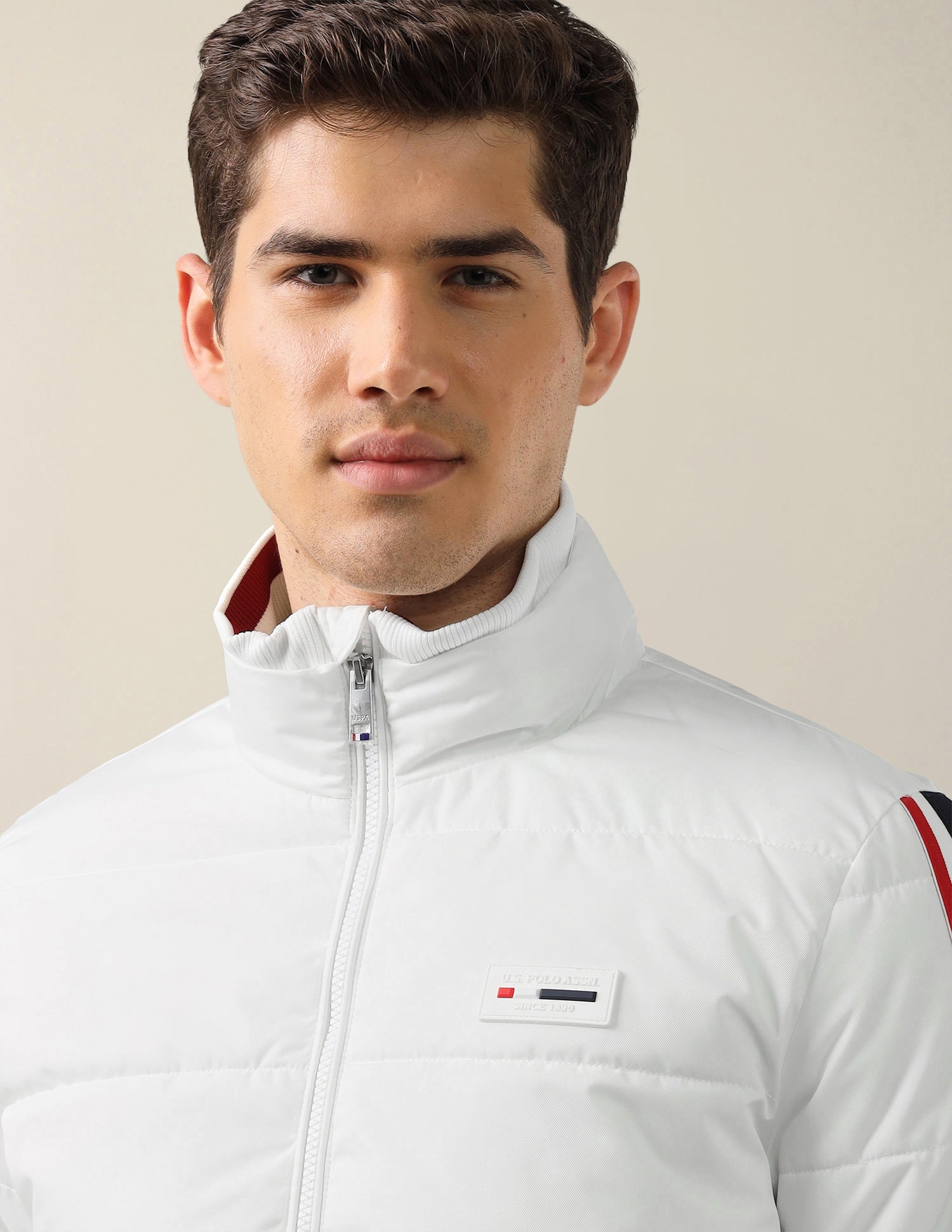 Solid Regular Fit Jacket White - U.S. Polo Assn. India | Large