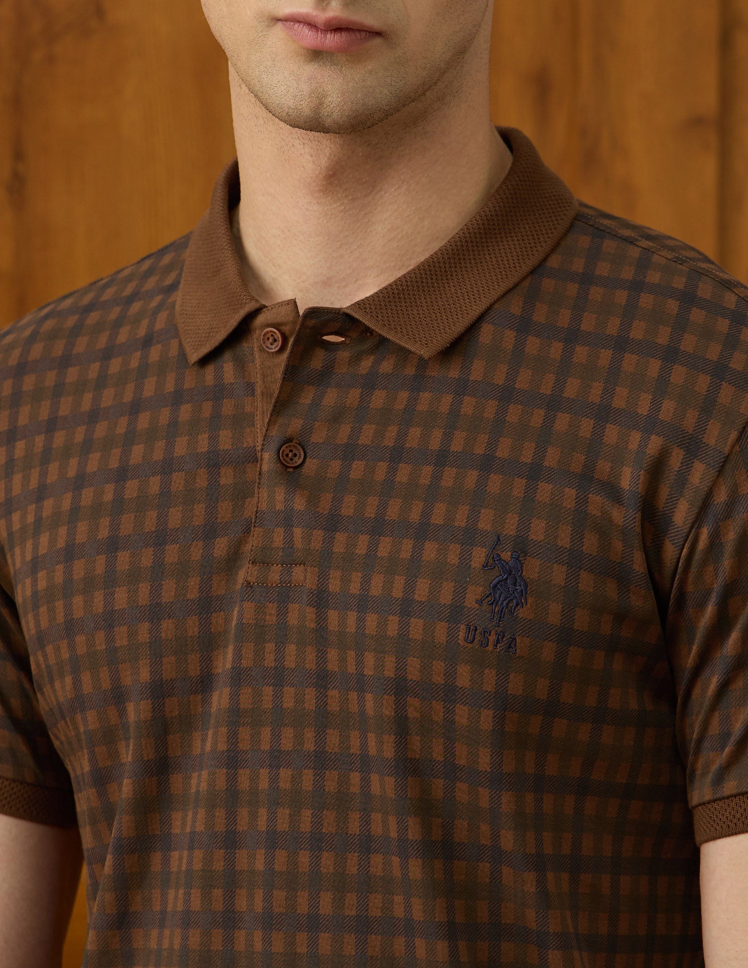 Checked Equestrian Aisle Theater Polo Shirt Dark Brown - U.S. POLO ASSN. | Large