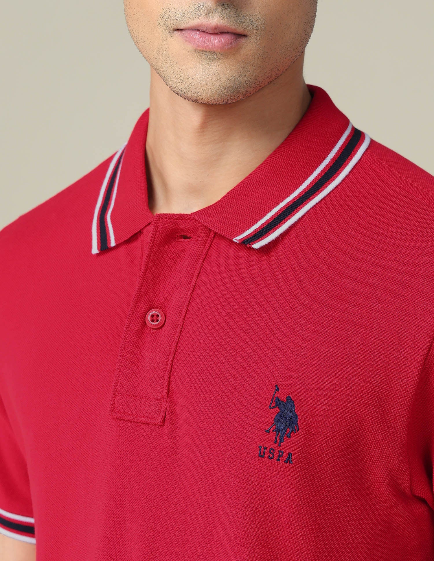 Striped Collar Solid Polo Shirt Red - U.S. POLO ASSN. | Large