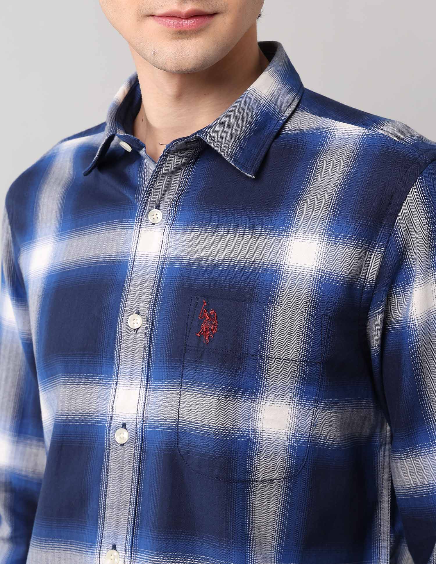 Windowpane Checked Pure Cotton Shirt Navy - U.S. Polo Assn. India | Large