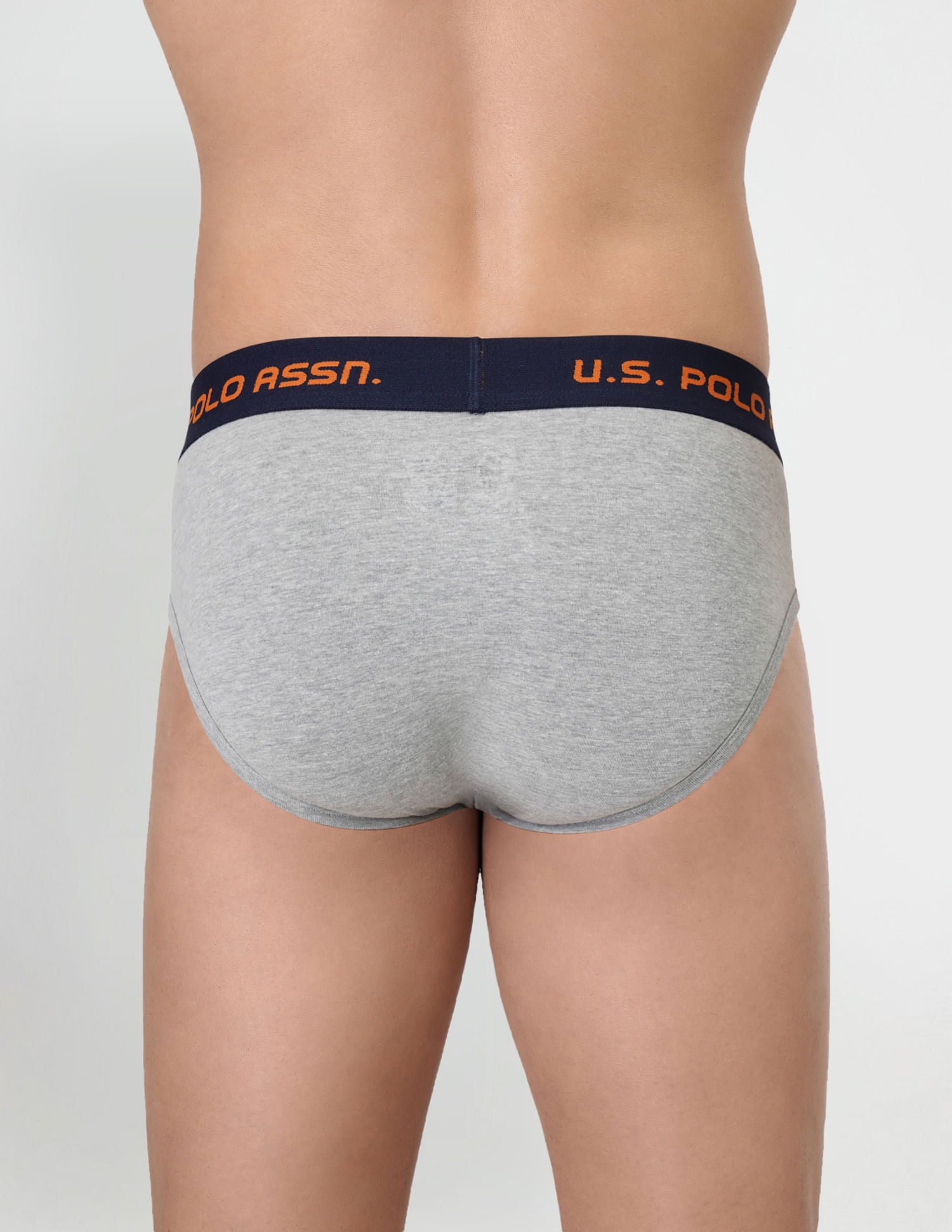 Brushed Elastic Cotton Stretch IYAJ Briefs - Pack Of 2 Grey and Orange - U.S. POLO ASSN. | Large