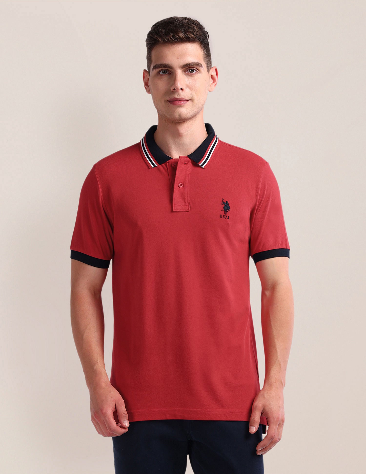 Solid Slim Fit Polo Shirt Red - U.S. Polo Assn. India | Large