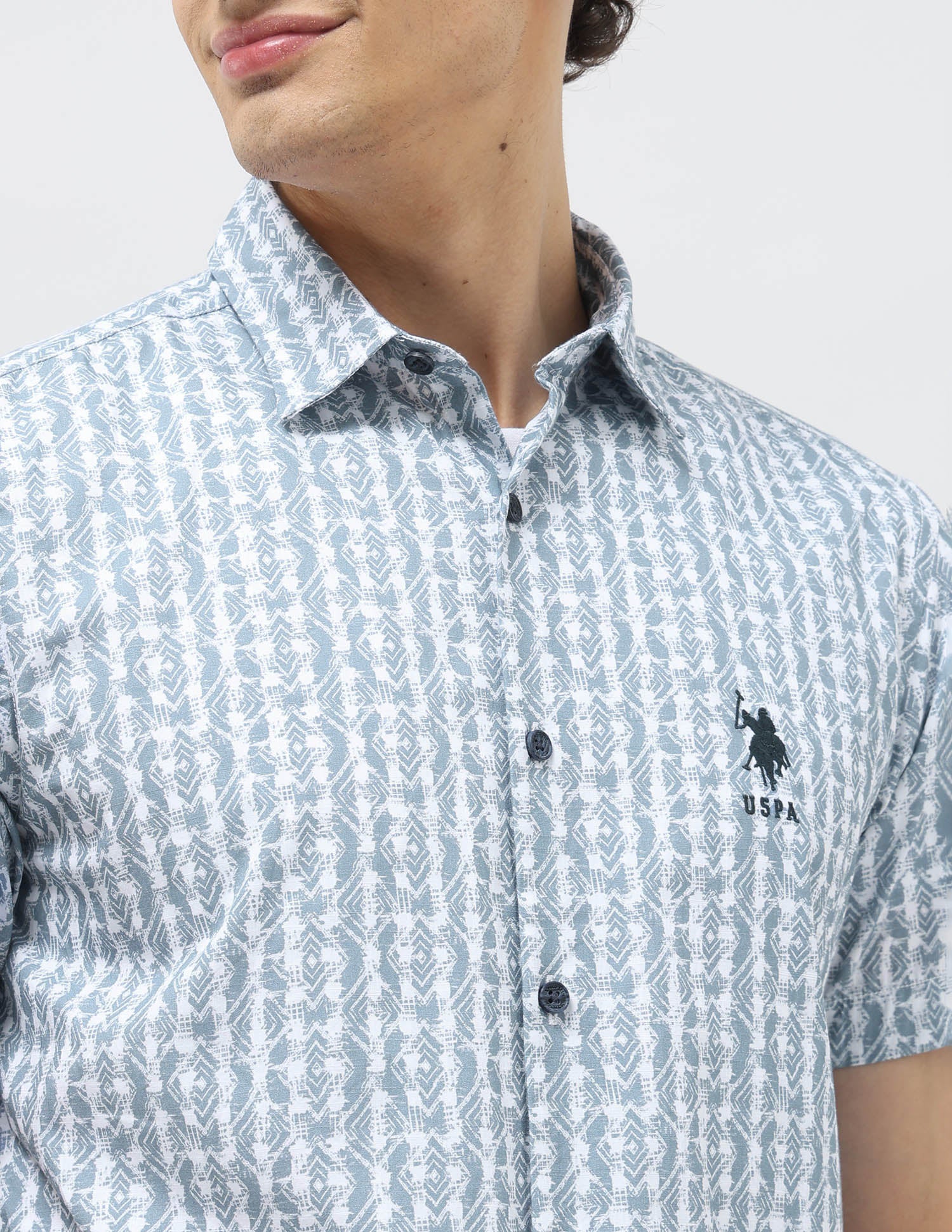 All Over Printed Pure Cotton Shirt Teal - U.S. POLO ASSN. | Large