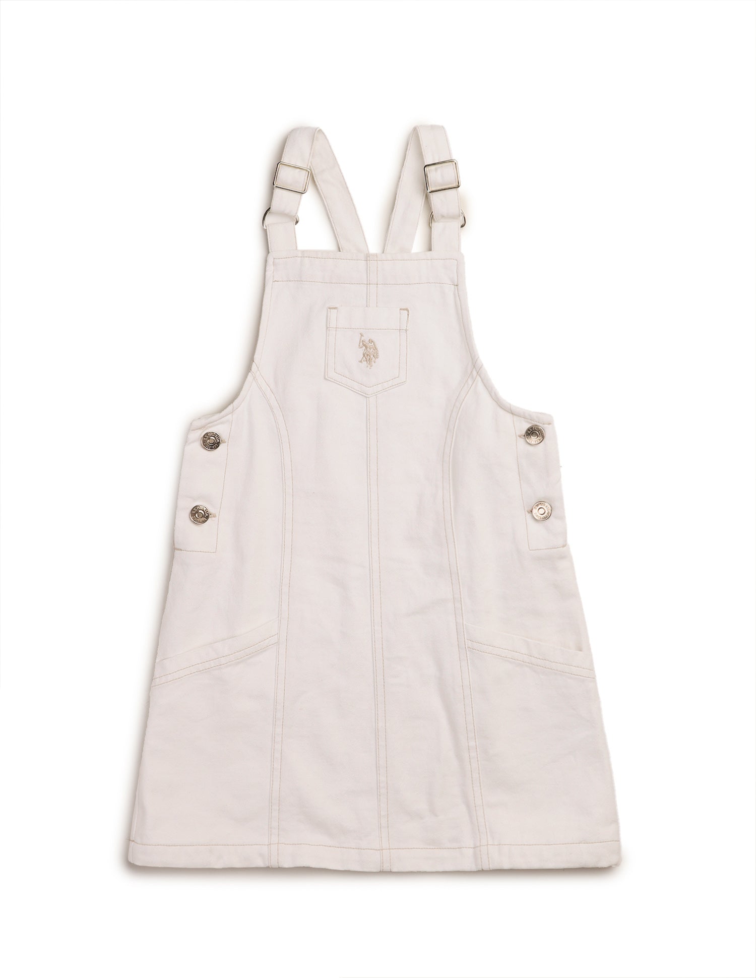 Girls Solid Dungaree Dress Off White - U.S. POLO ASSN. | Large