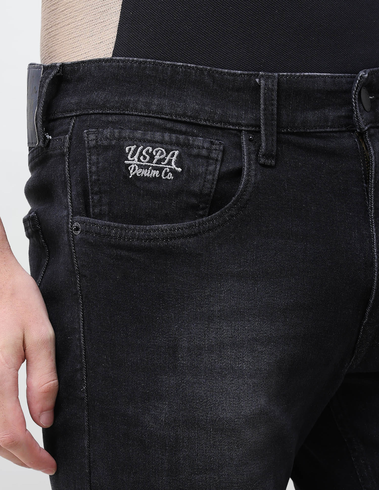 Solid Slim Straight Fit Jeans Black - U.S. Polo Assn. India | Large