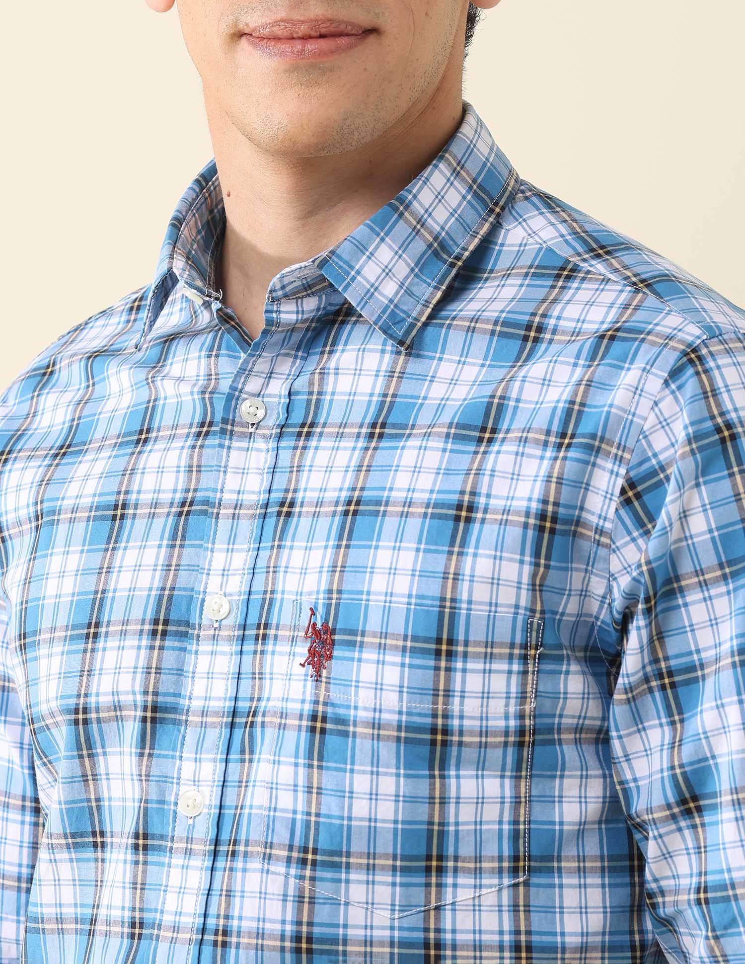 Plaid Checked Tailored Fit Shirt Blue - U.S. Polo Assn. India | Large