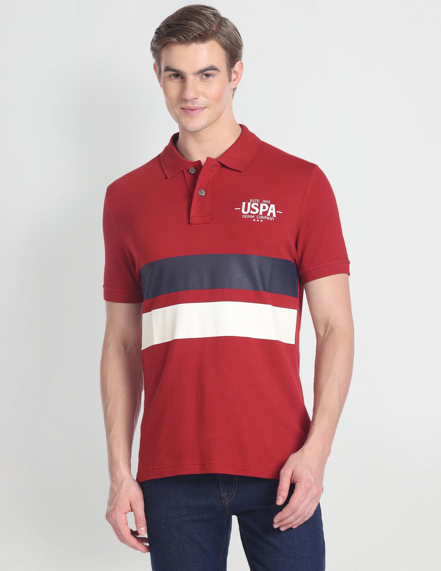 Colour Block Muscle Fit Polo Shirt Maroon - U.S. Polo Assn. India | Large