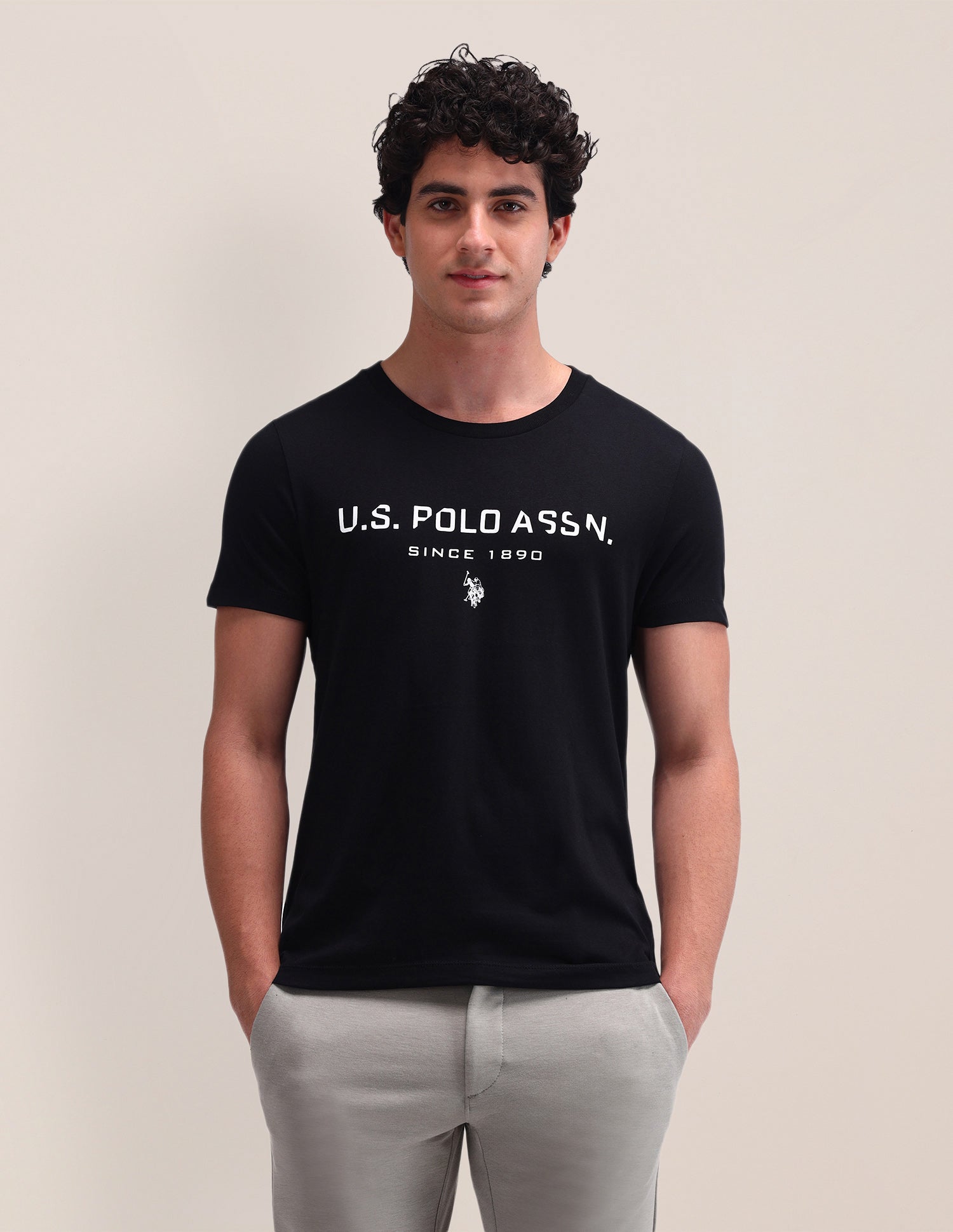 Brand Printed Cotton T-Shirt Black - U.S. Polo Assn. India | Large