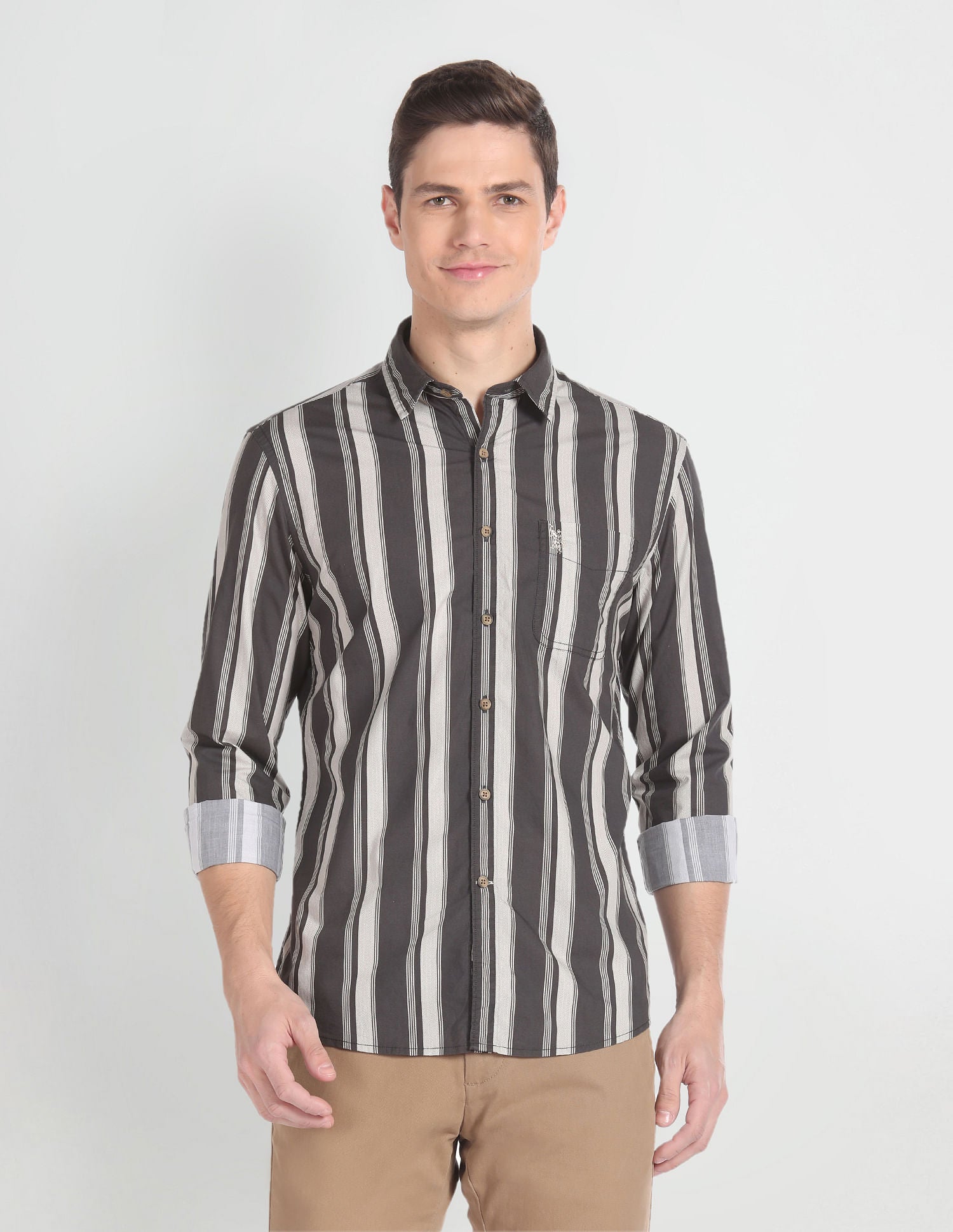 Vertical Stripe Cotton Shirt Grey - U.S. POLO ASSN. | Large