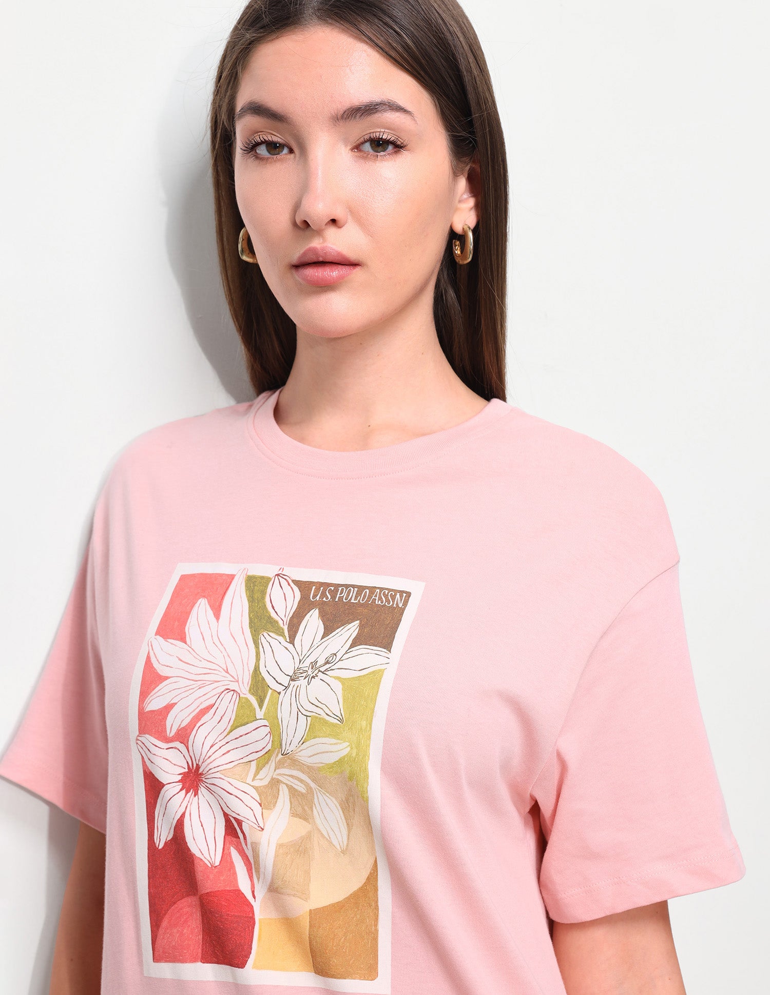 Floral Printed Oversized Fit T-Shirt Pink - U.S. Polo Assn. India | Large