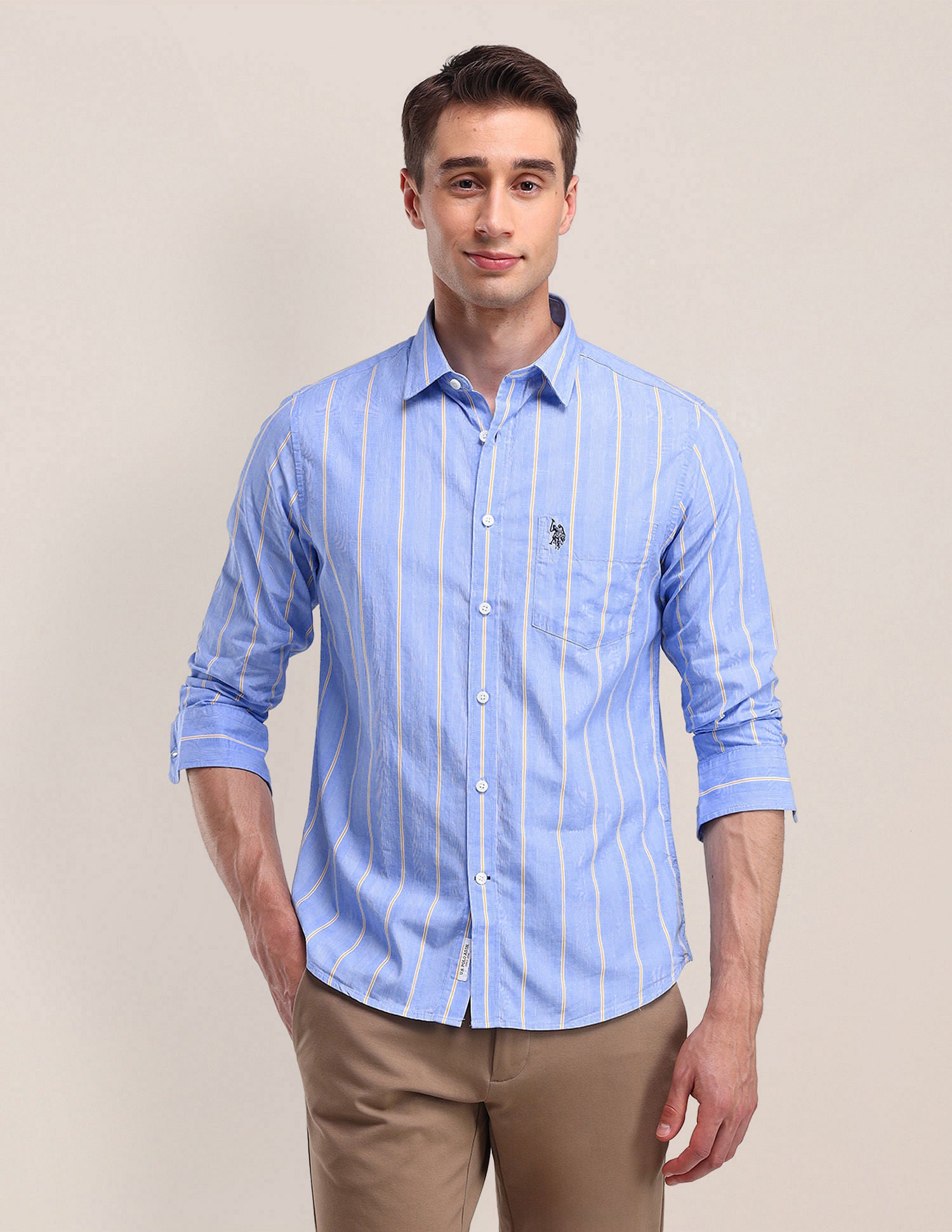 Tailored Fit Cotton Striped Shirt Blue - U.S. Polo Assn. India | Large