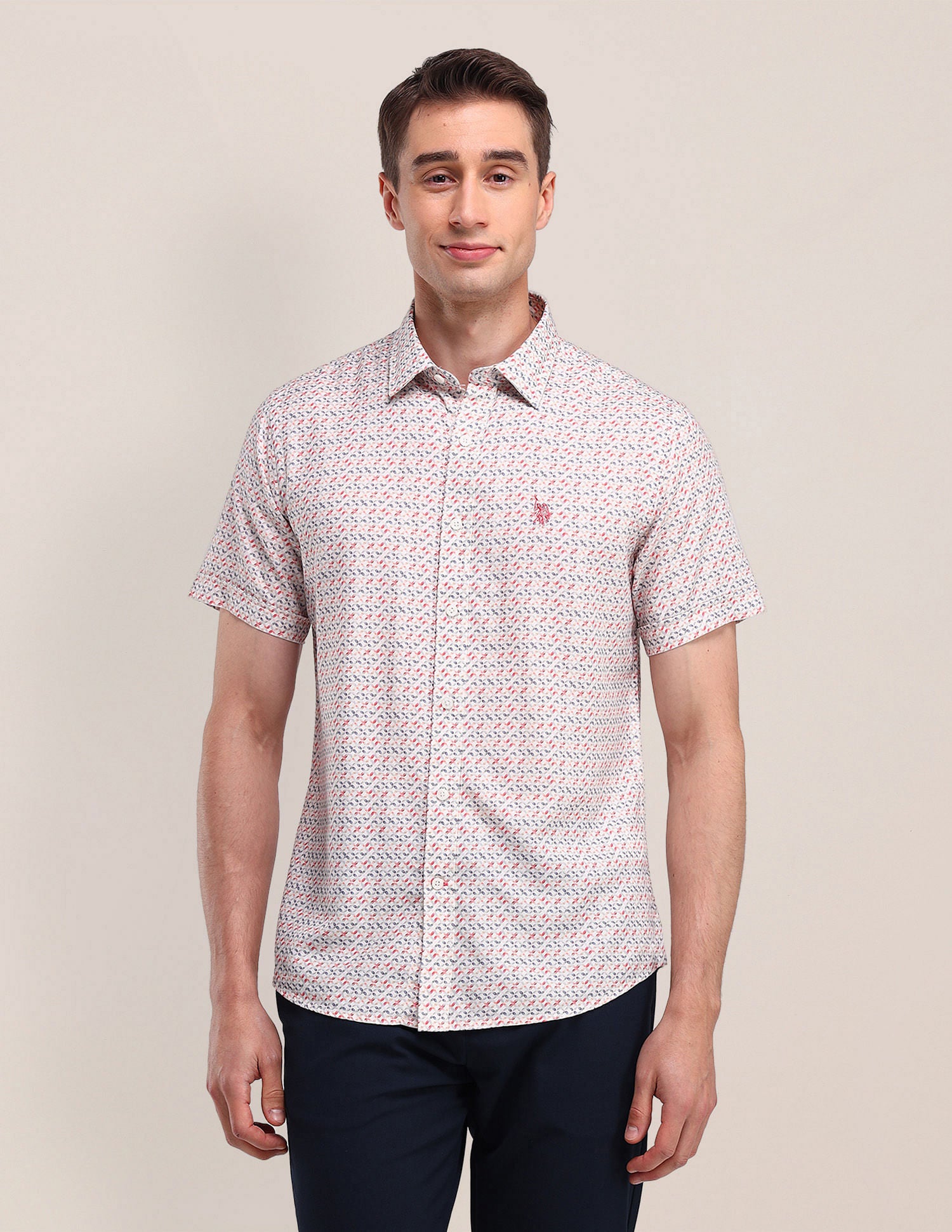 Tailored Fit Geometric Shirt Peach - U.S. Polo Assn. India | Large