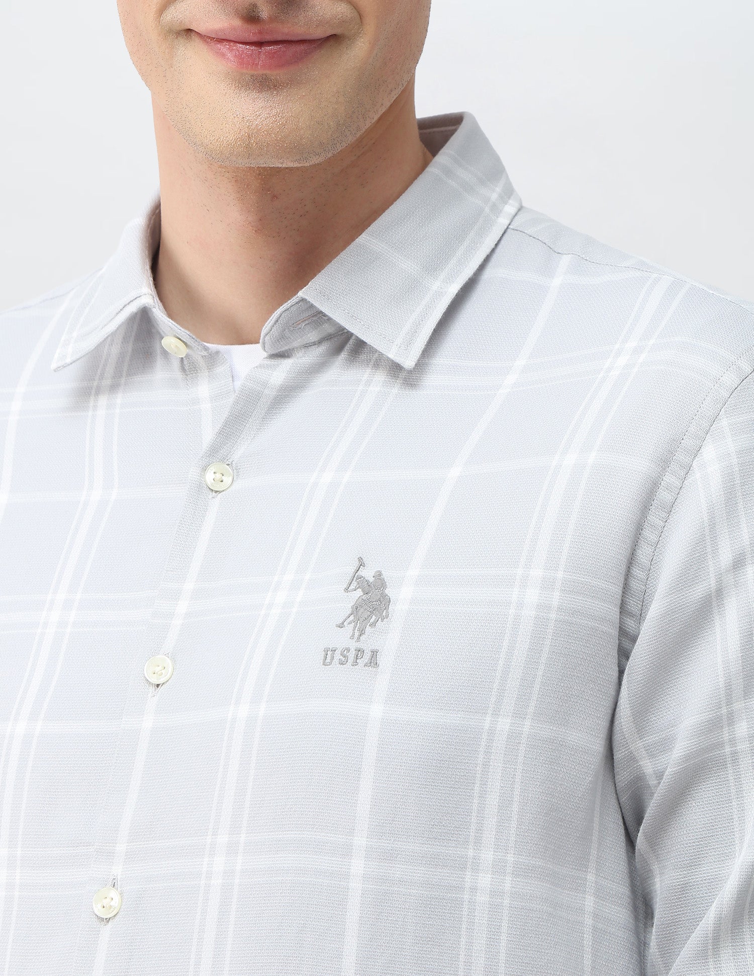 Tartan Checked Dobby Shirt Light Grey - U.S. Polo Assn. India | Large