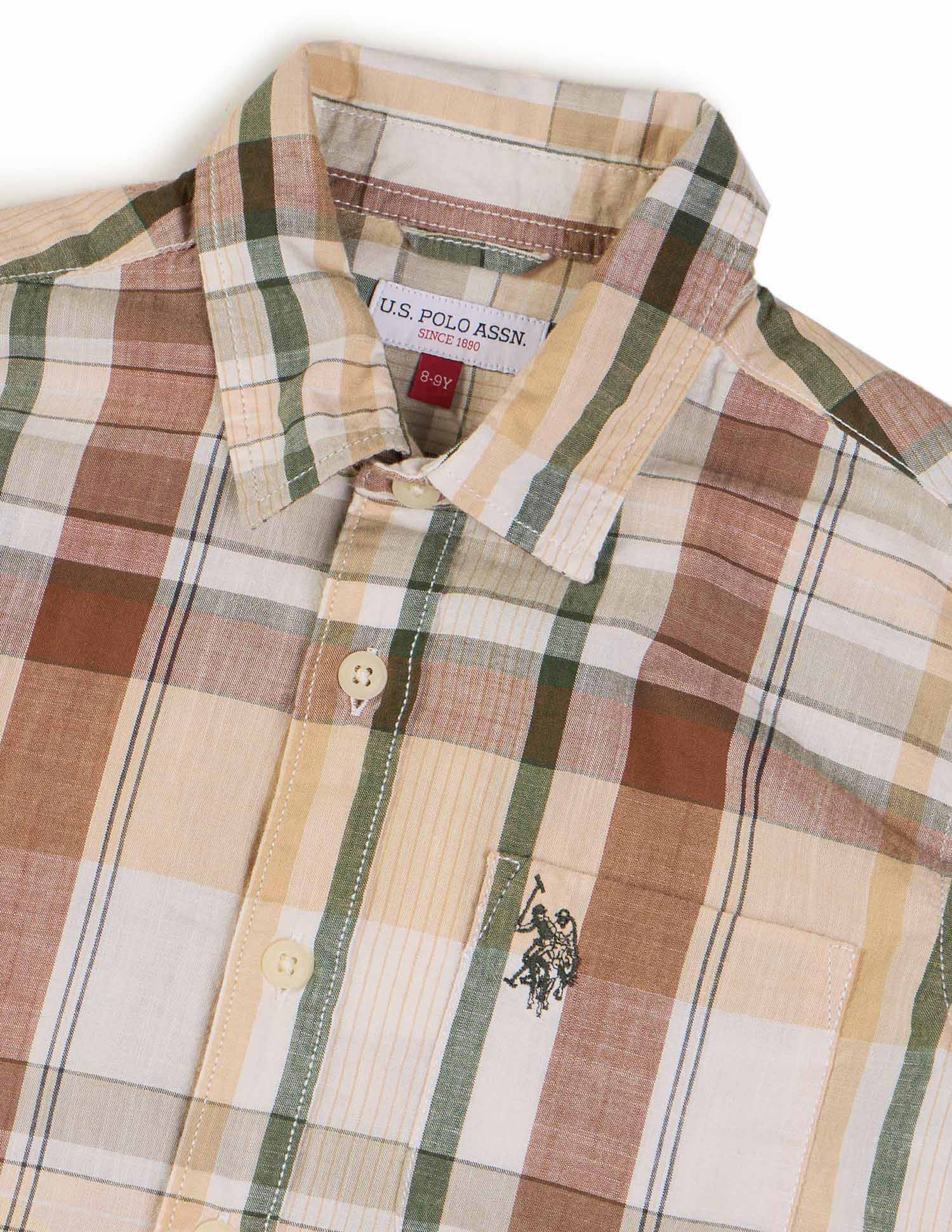 Boys Madras Checked Regular Fit Shirt Green - U.S. POLO ASSN. | Large