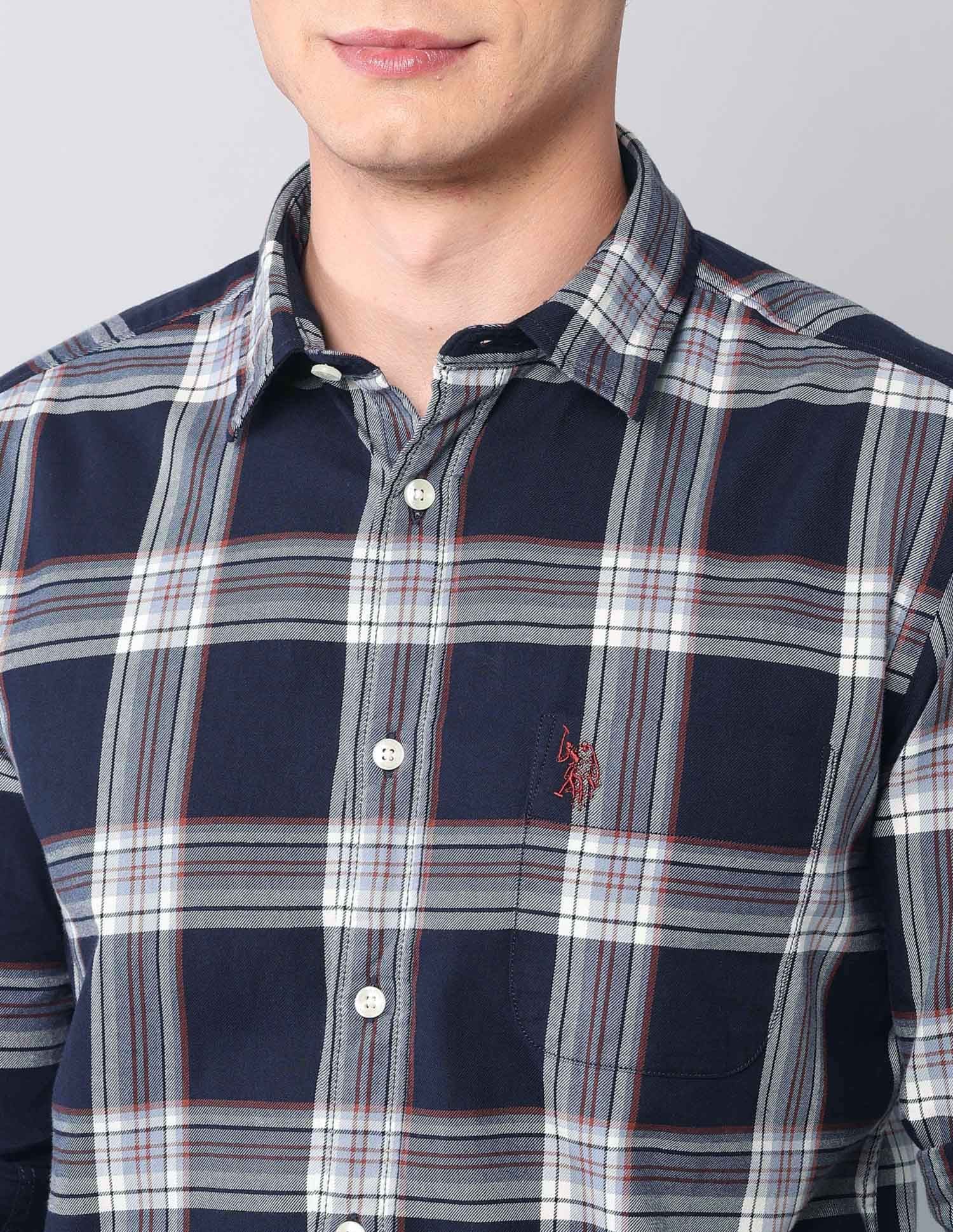 Plaid Checked Pure Cotton Shirt Navy - U.S. Polo Assn. India | Large