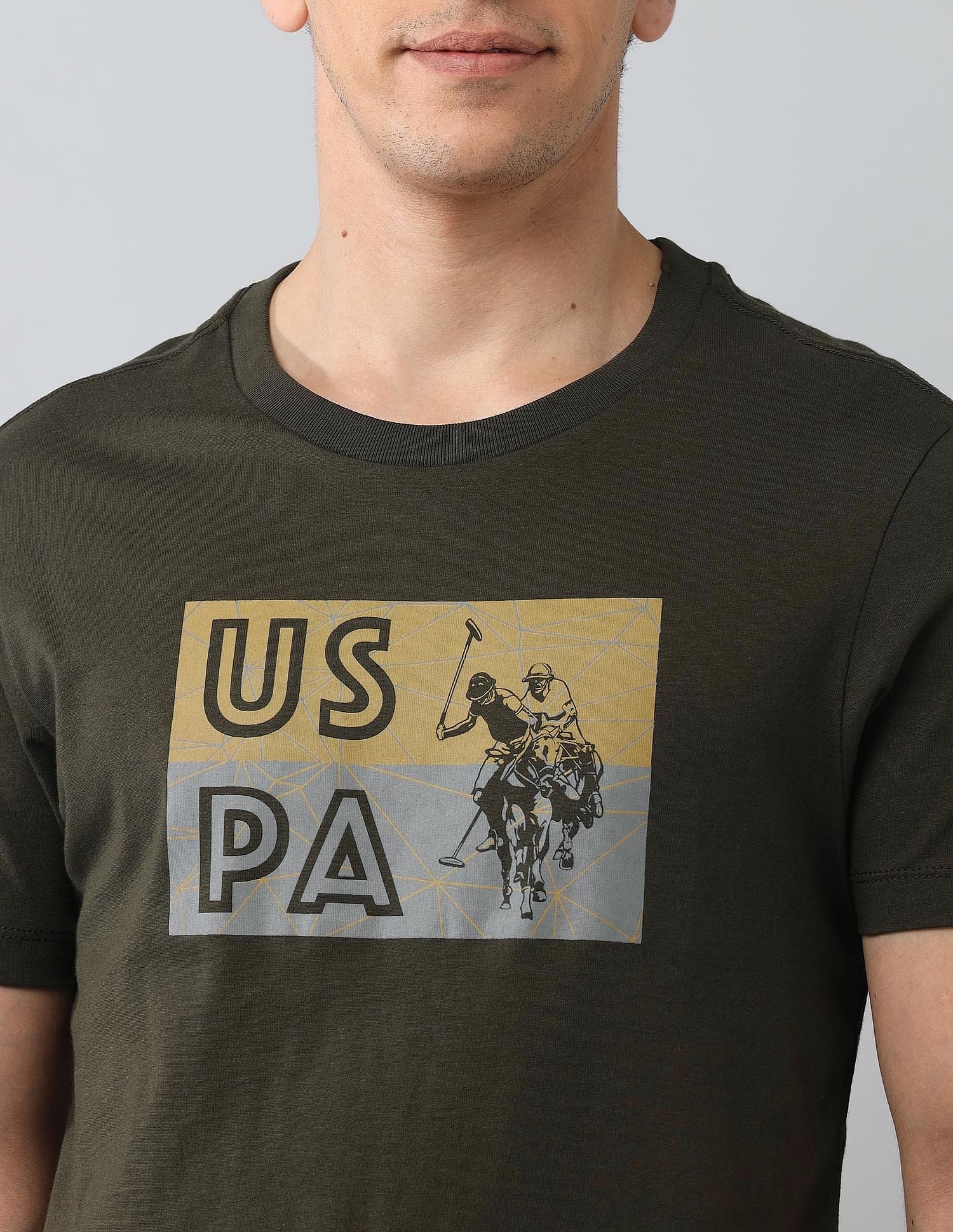 Muscle Fit Brand Printed T-Shirt Olive - U.S. Polo Assn. India | Large