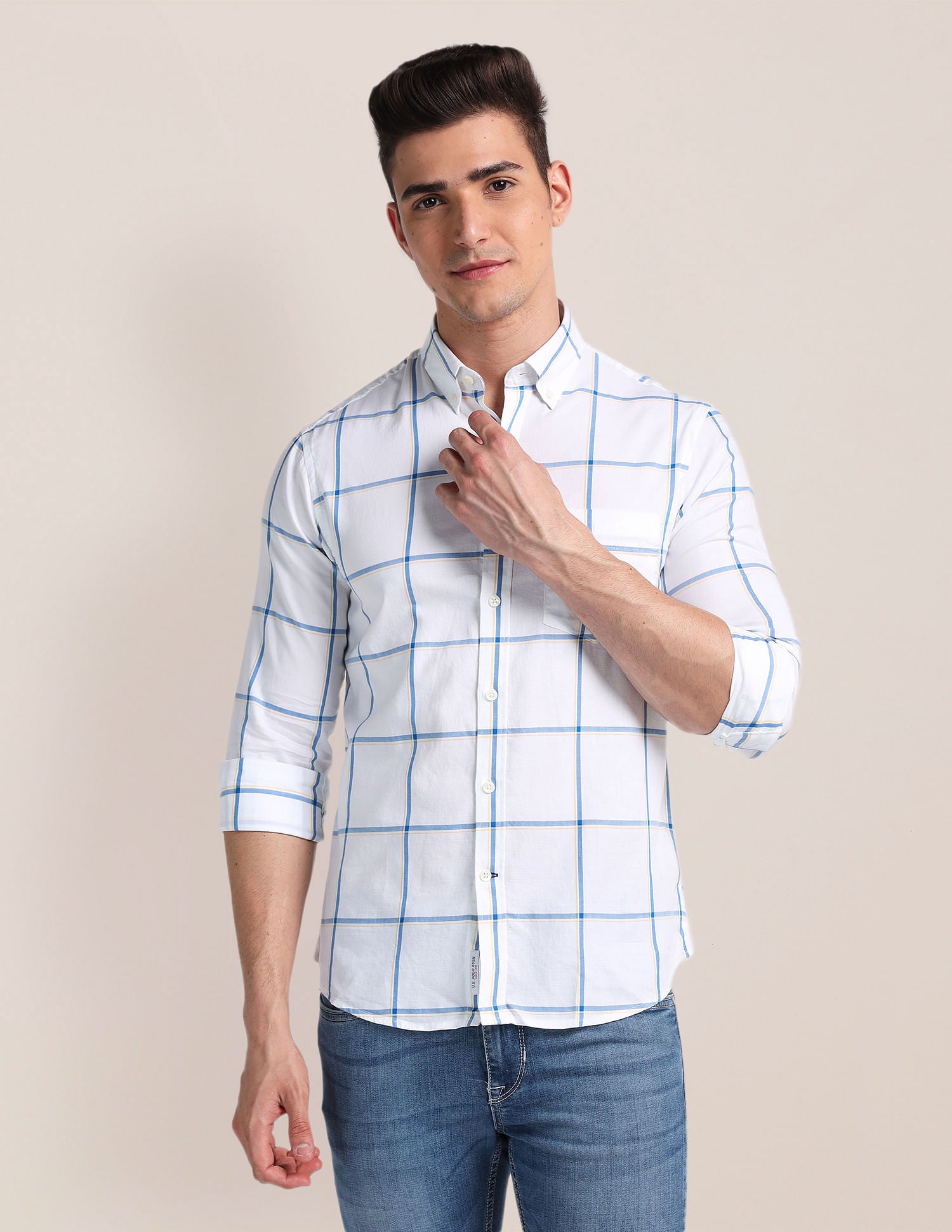 Windowpane Check Dobby Shirt White - U.S. Polo Assn. India | Large