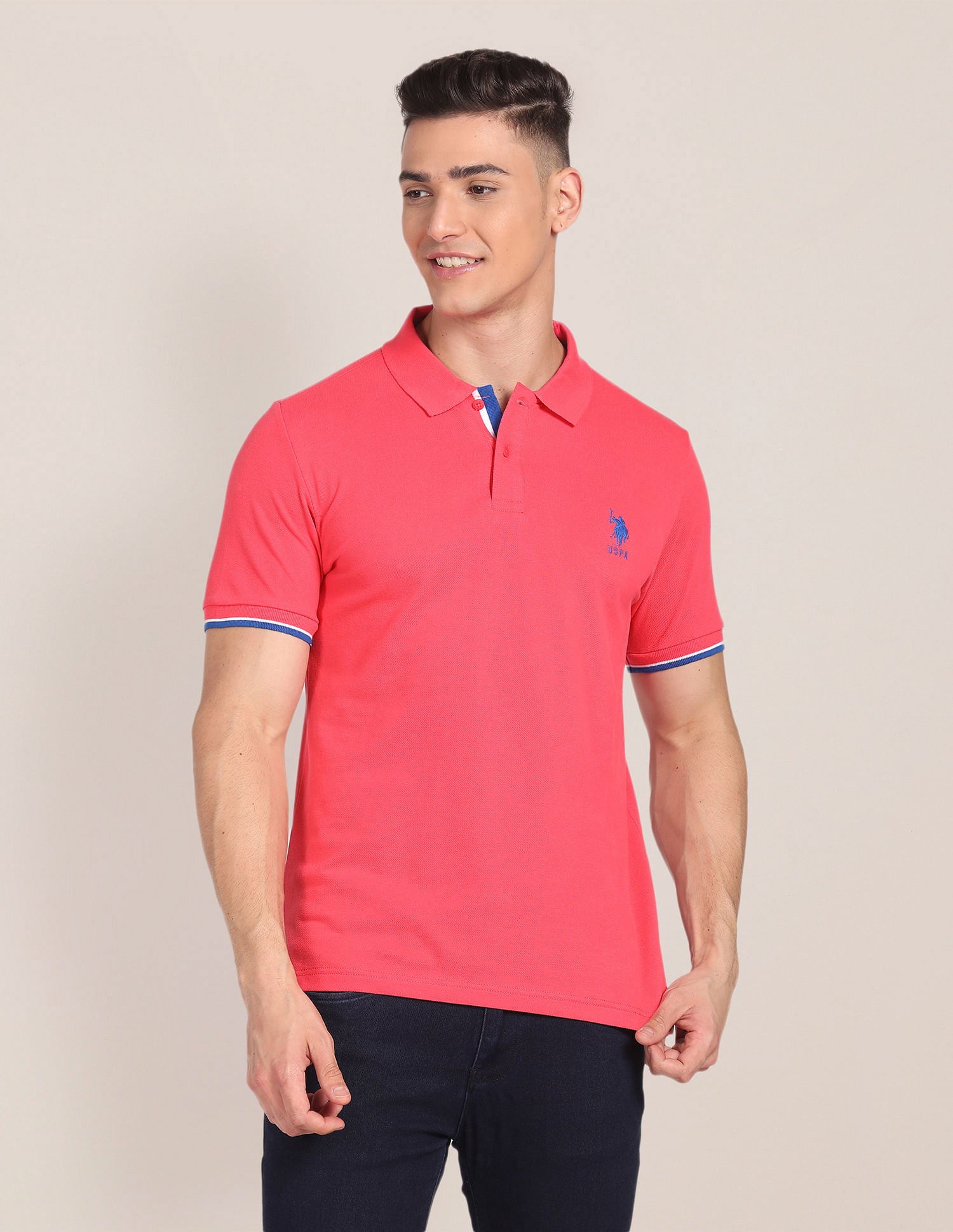 Tipped Collar Slim Fit Polo Shirt Pink - U.S. POLO ASSN. | Large
