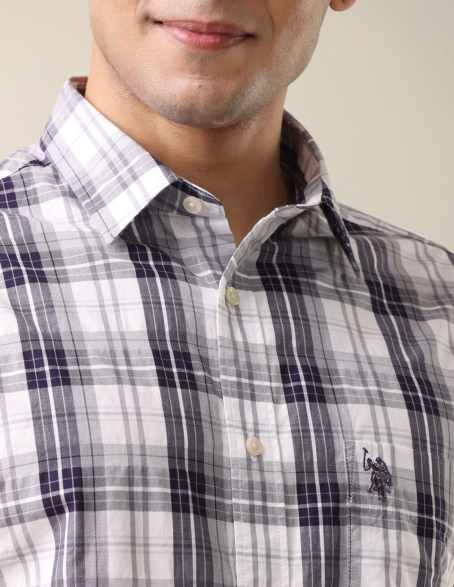 Plaid Checked Tailored Fit Shirt Purple - U.S. Polo Assn. India | Large