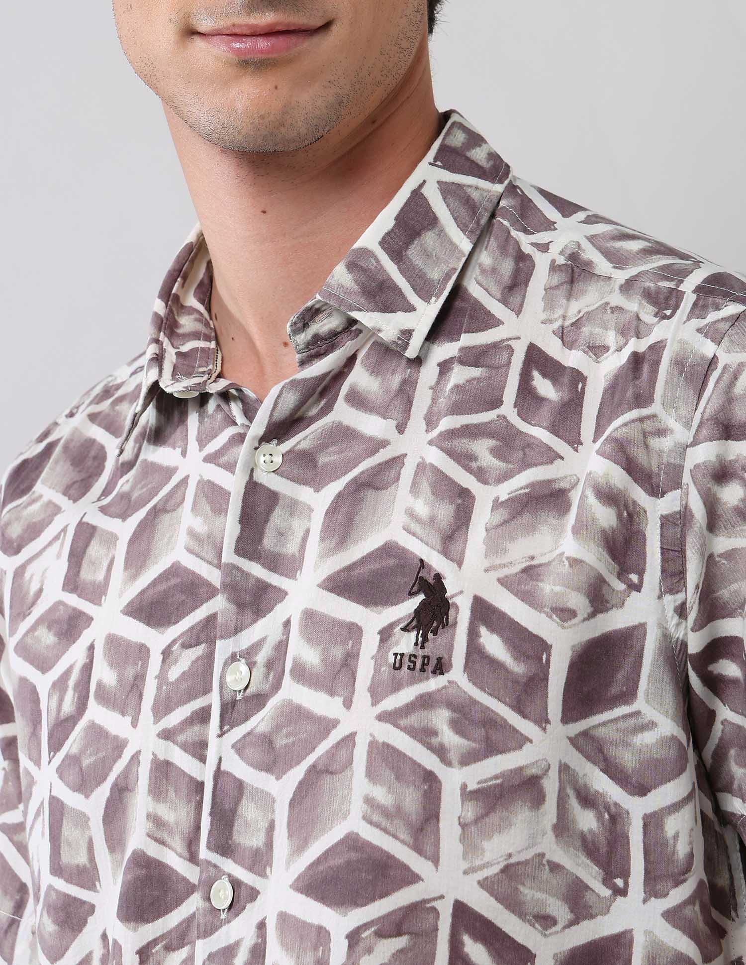 Geometric Printed Regular Fit Shirt Brown - U.S. POLO ASSN. | Large