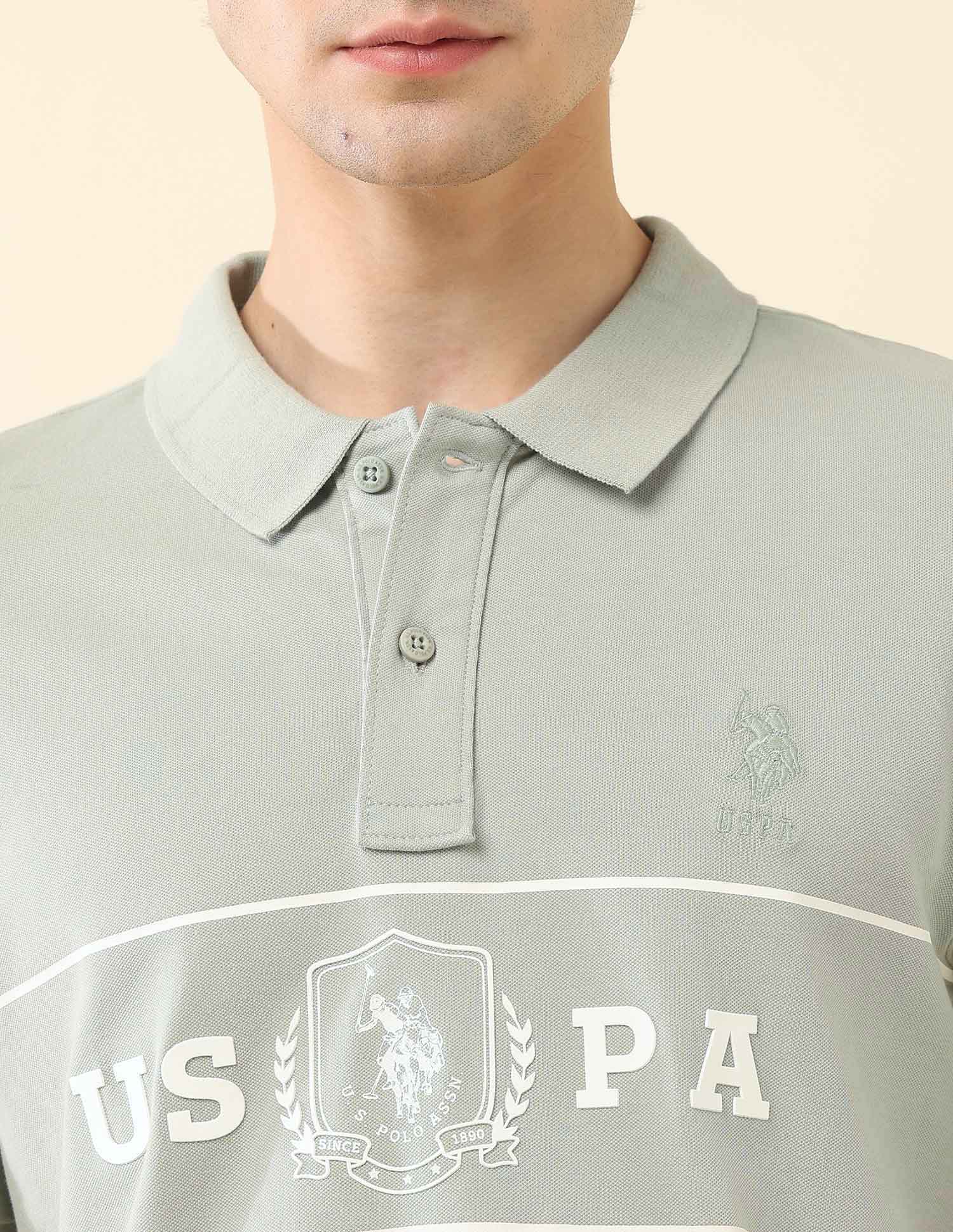 Brand Printed Slim Fit Classic Polo Shirt Light Green - U.S. Polo Assn. India | Large