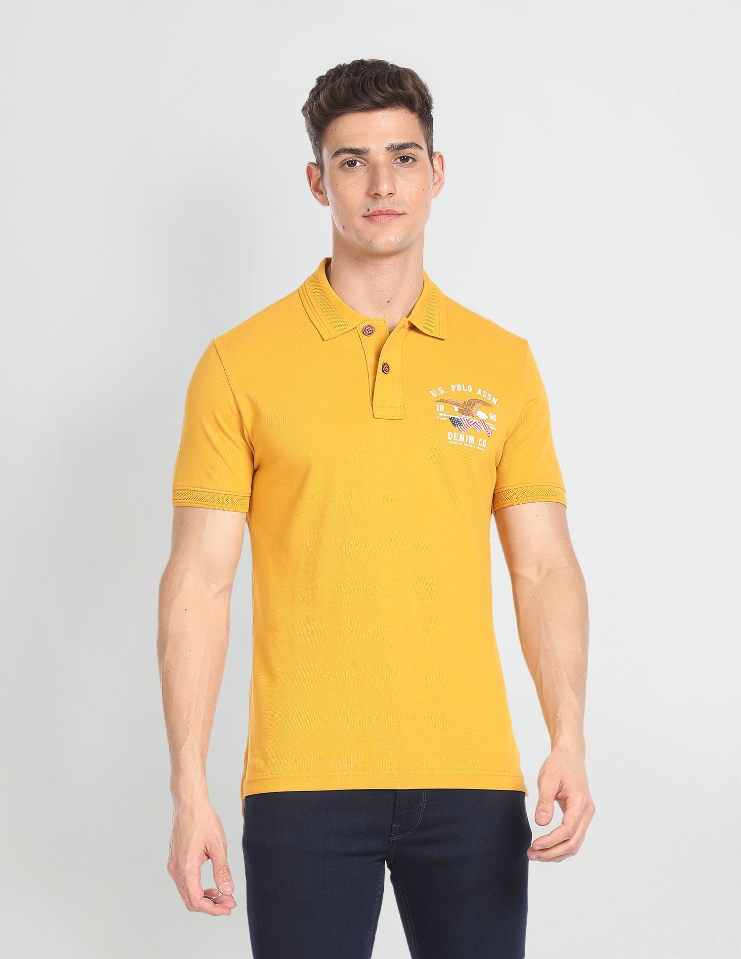 Solid Cotton Polo Shirt Mustard - U.S. Polo Assn. India | Large
