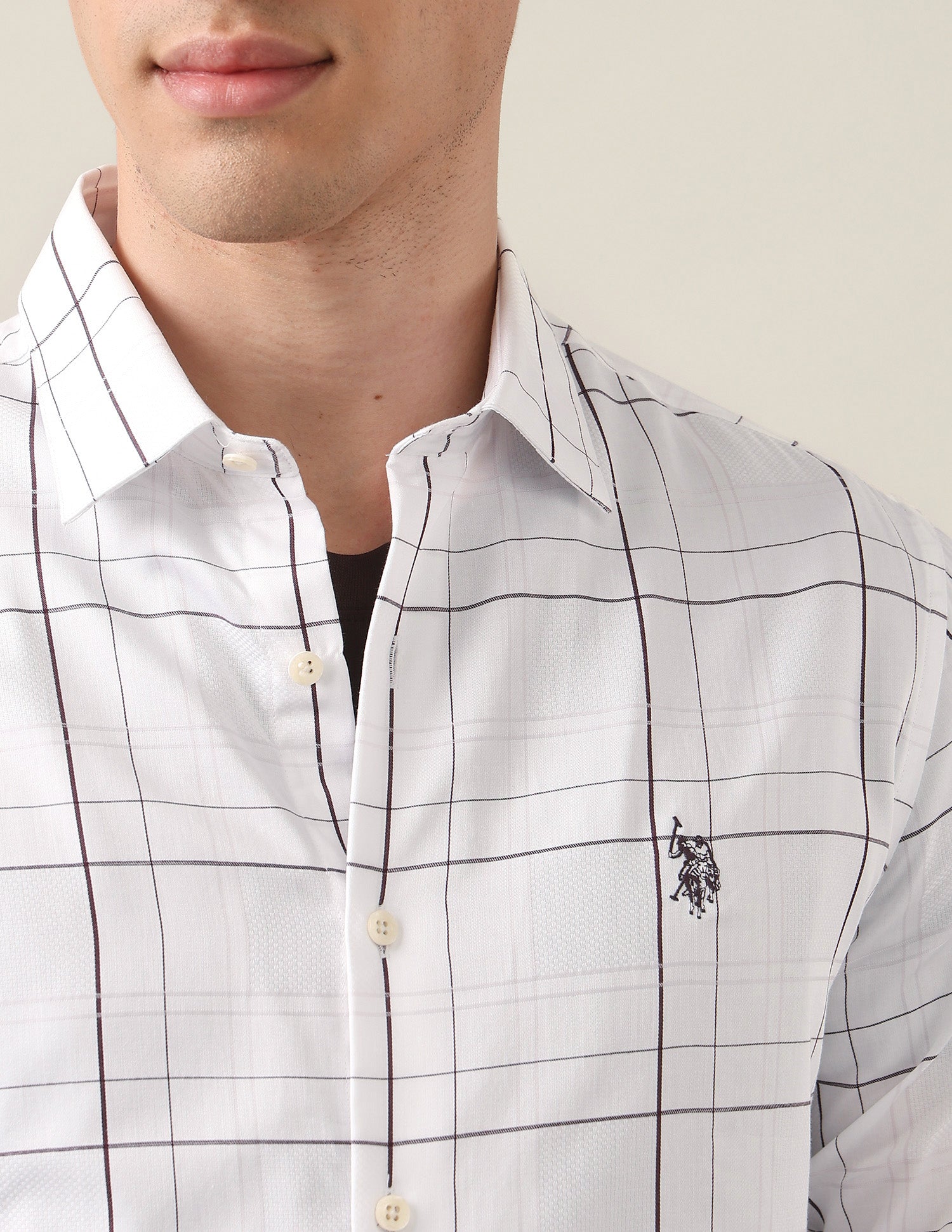 Windowpane Checked Satin Shirt Purple - U.S. Polo Assn. India | Large