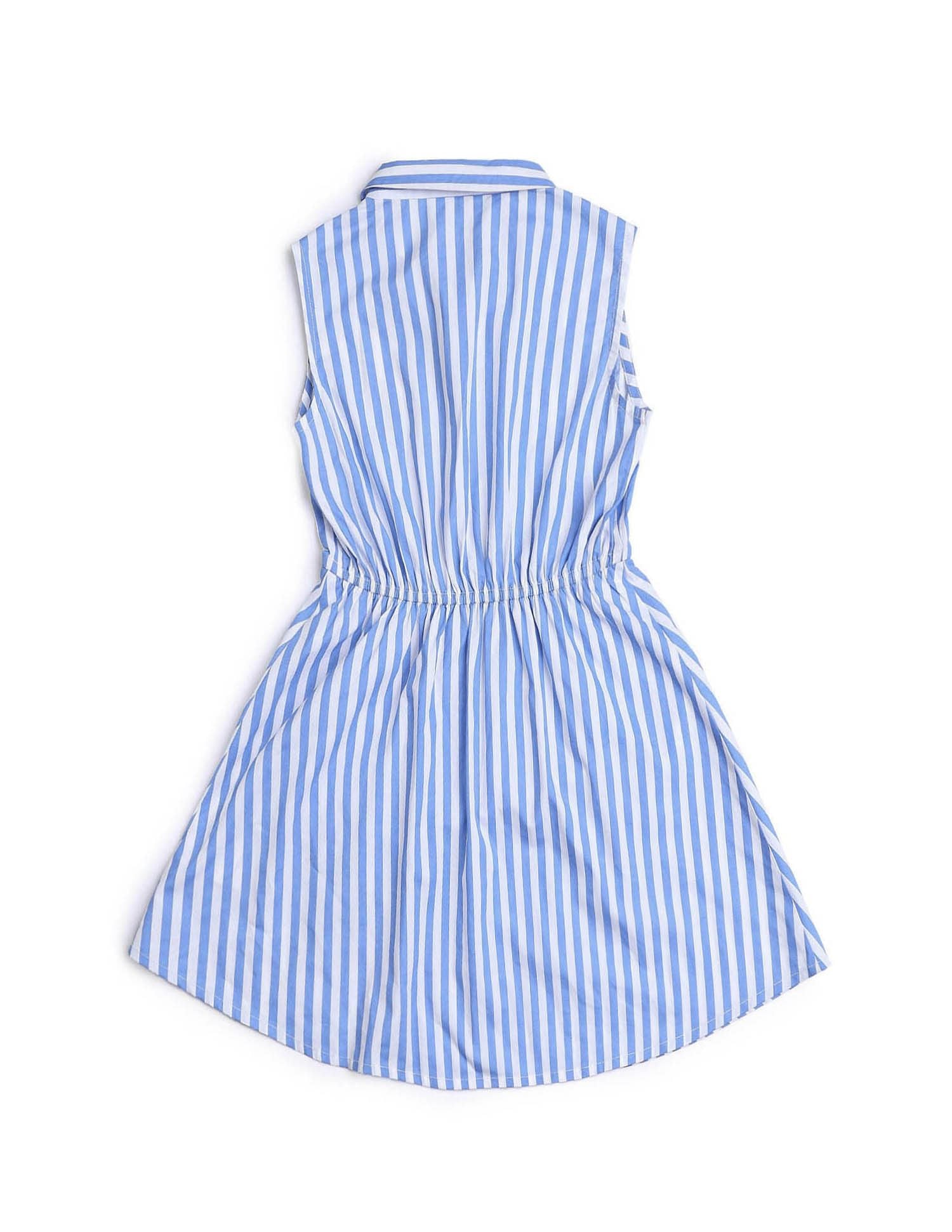 Girls Vertical Striped Fit And Flare Dress Light Blue - U.S. POLO ASSN. | Large