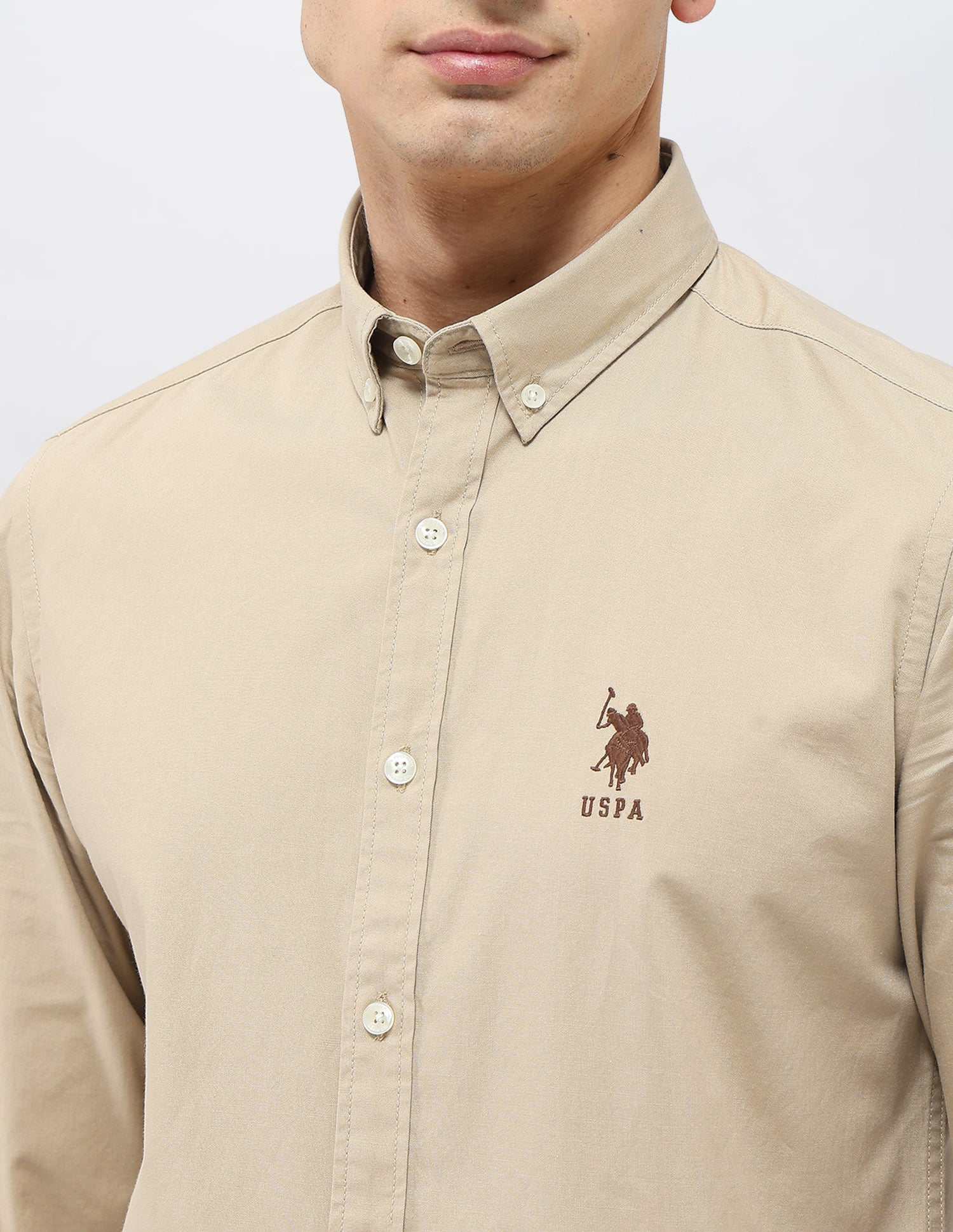 Solid Regular Fit Shirt Beige - U.S. POLO ASSN. | Large