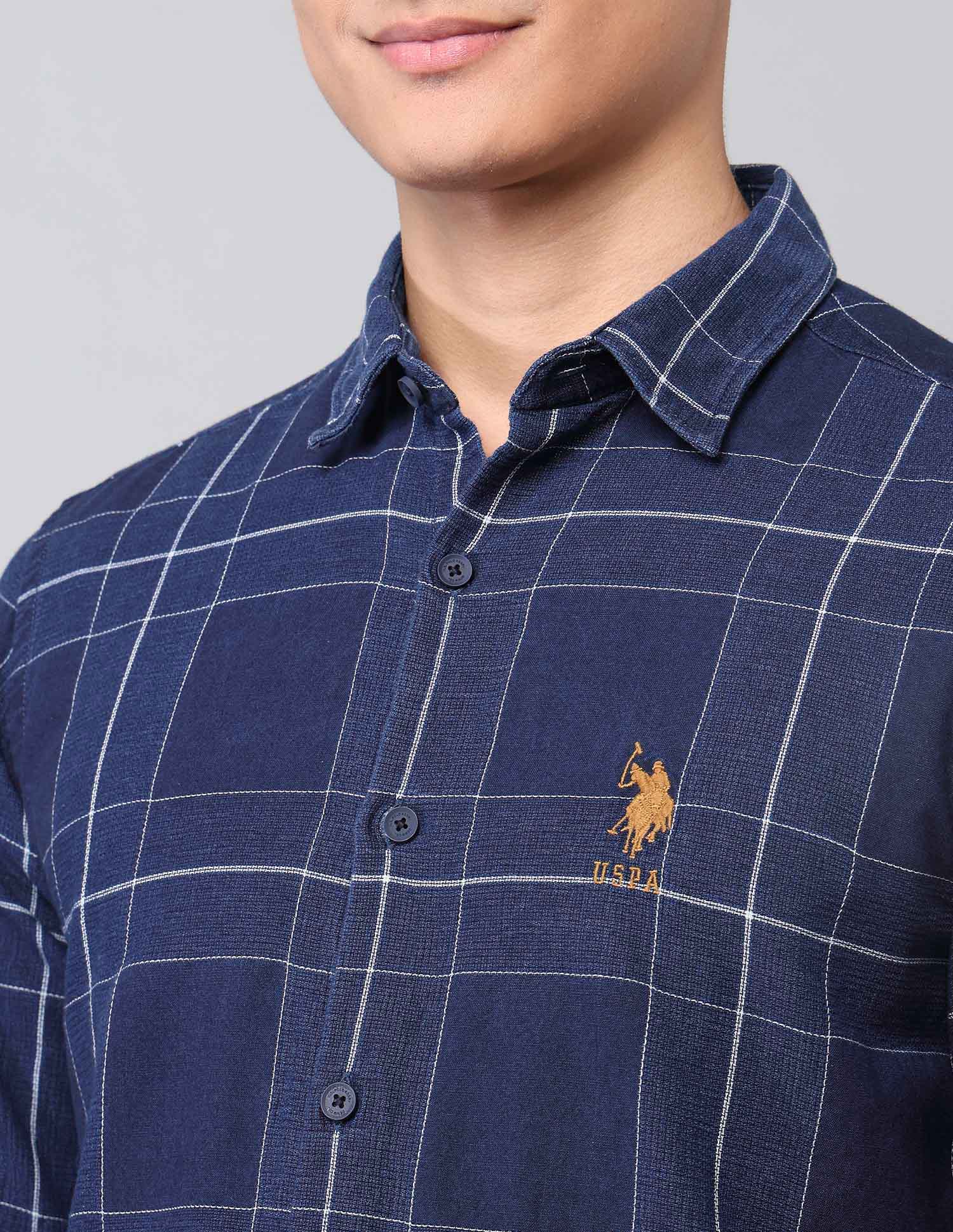 Grid Tattersall Checked Dobby Shirt Indigo - U.S. Polo Assn. India | Large