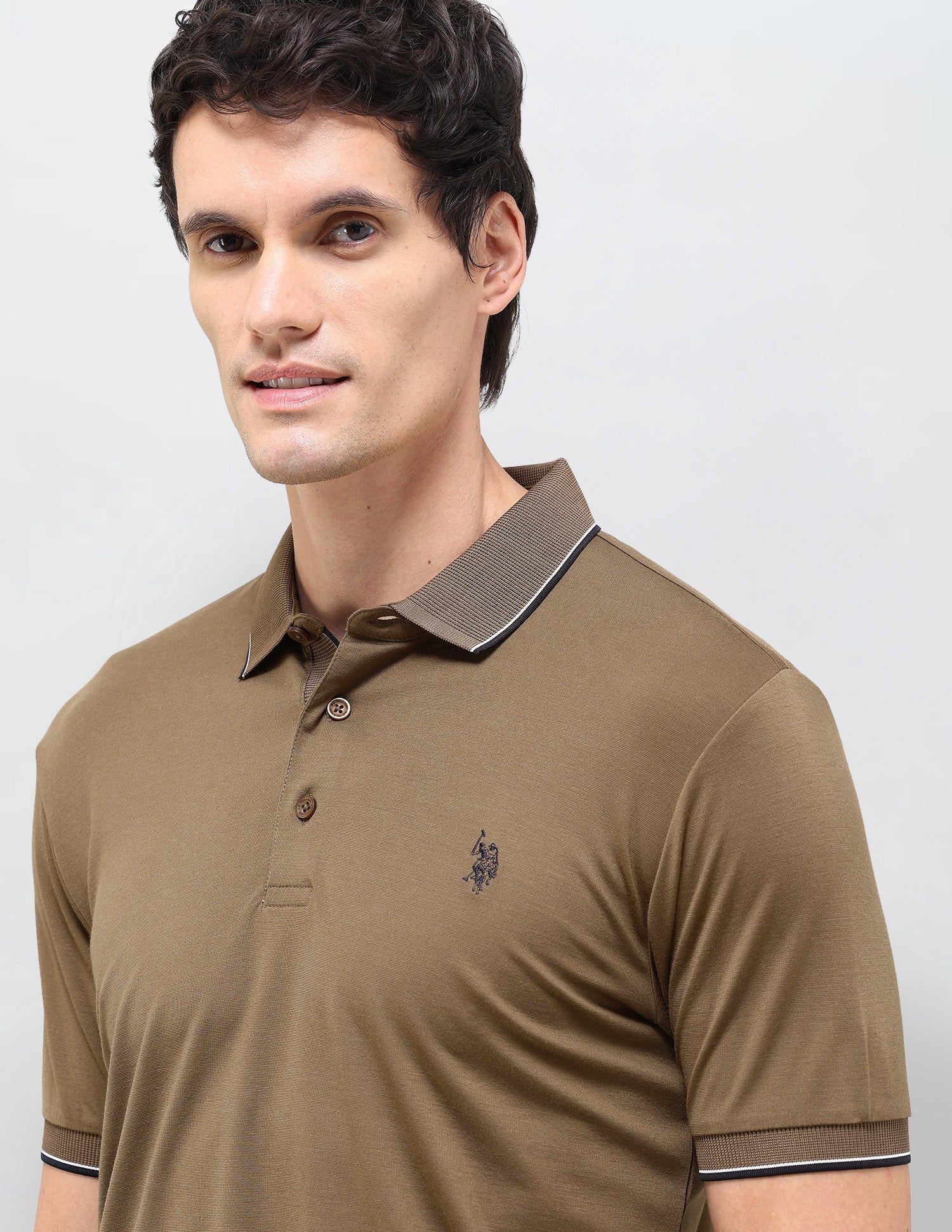 Solid Slim Fit Polo Shirt Khaki - U.S. Polo Assn. India | Large