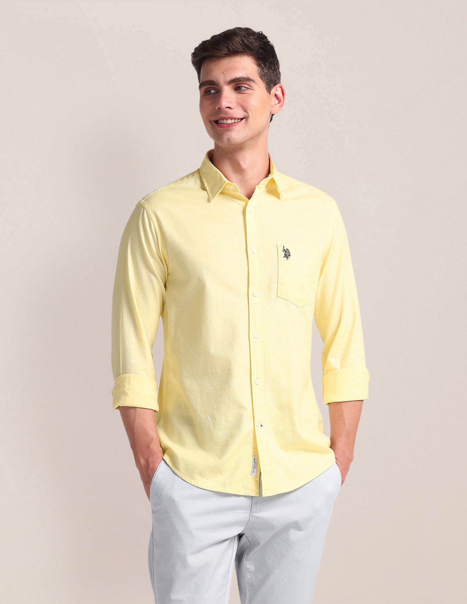 Solid Dobby Shirt Yellow - U.S. Polo Assn. India | Large