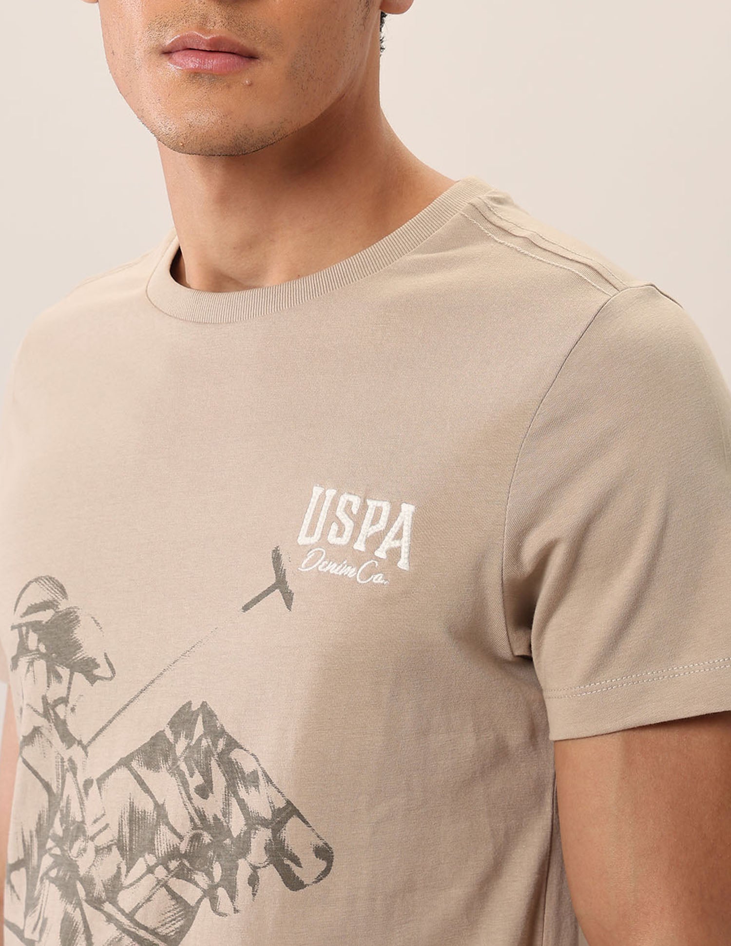 Graphic Printed Muscle Fit T-Shirt Beige - U.S. Polo Assn. India | Large