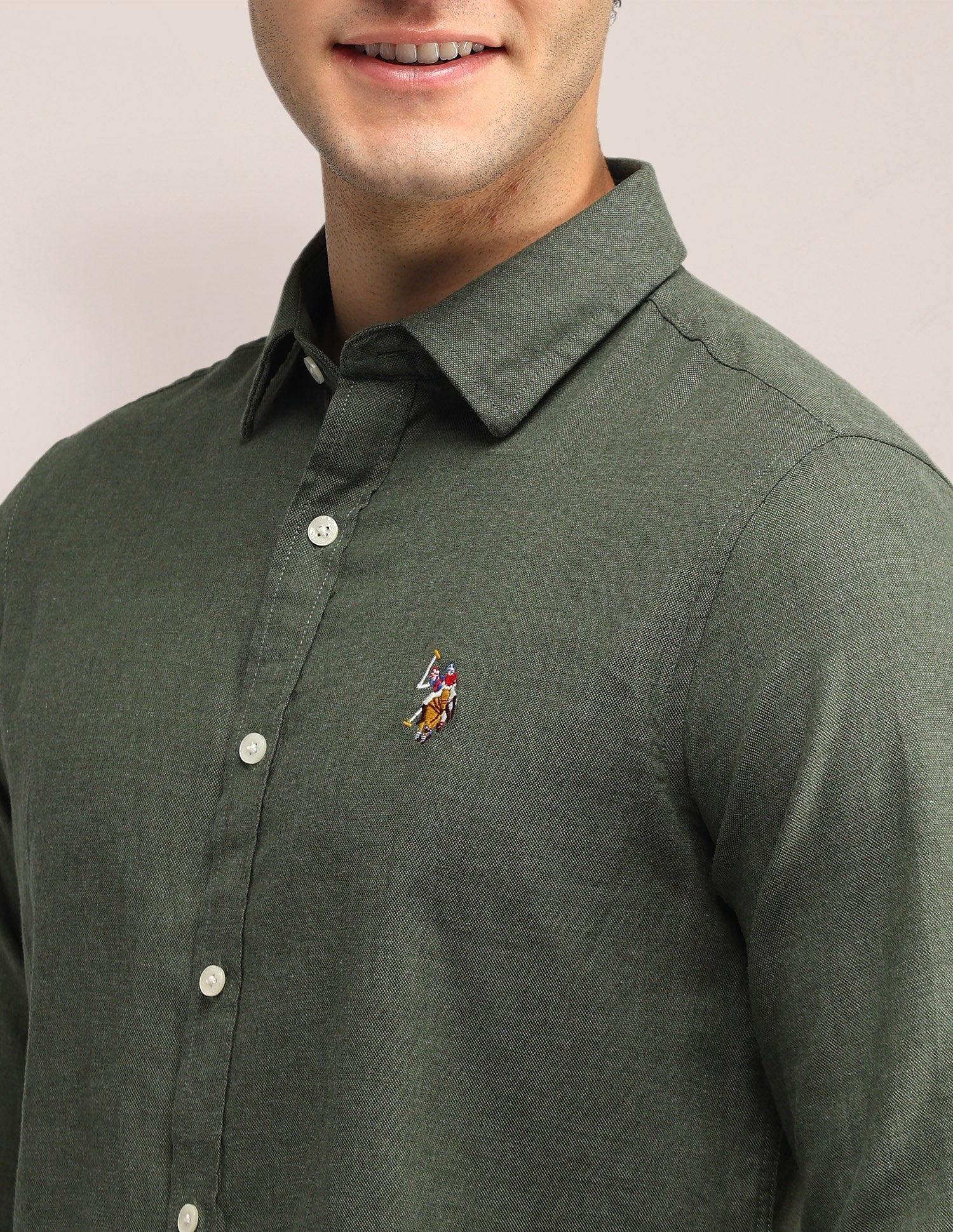 Textured Tailored Fit Shirt Olive - U.S. Polo Assn. India | Large
