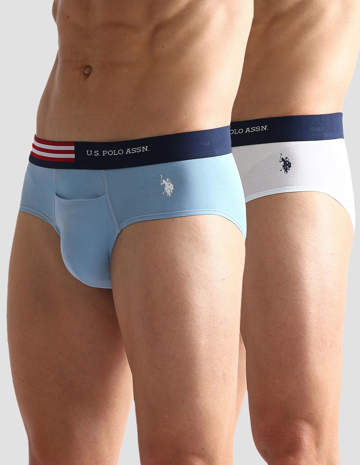 Flag Waist Single Jersey OEB06 Briefs - Pack Of 2 White and Blue - U.S. POLO ASSN. | Large