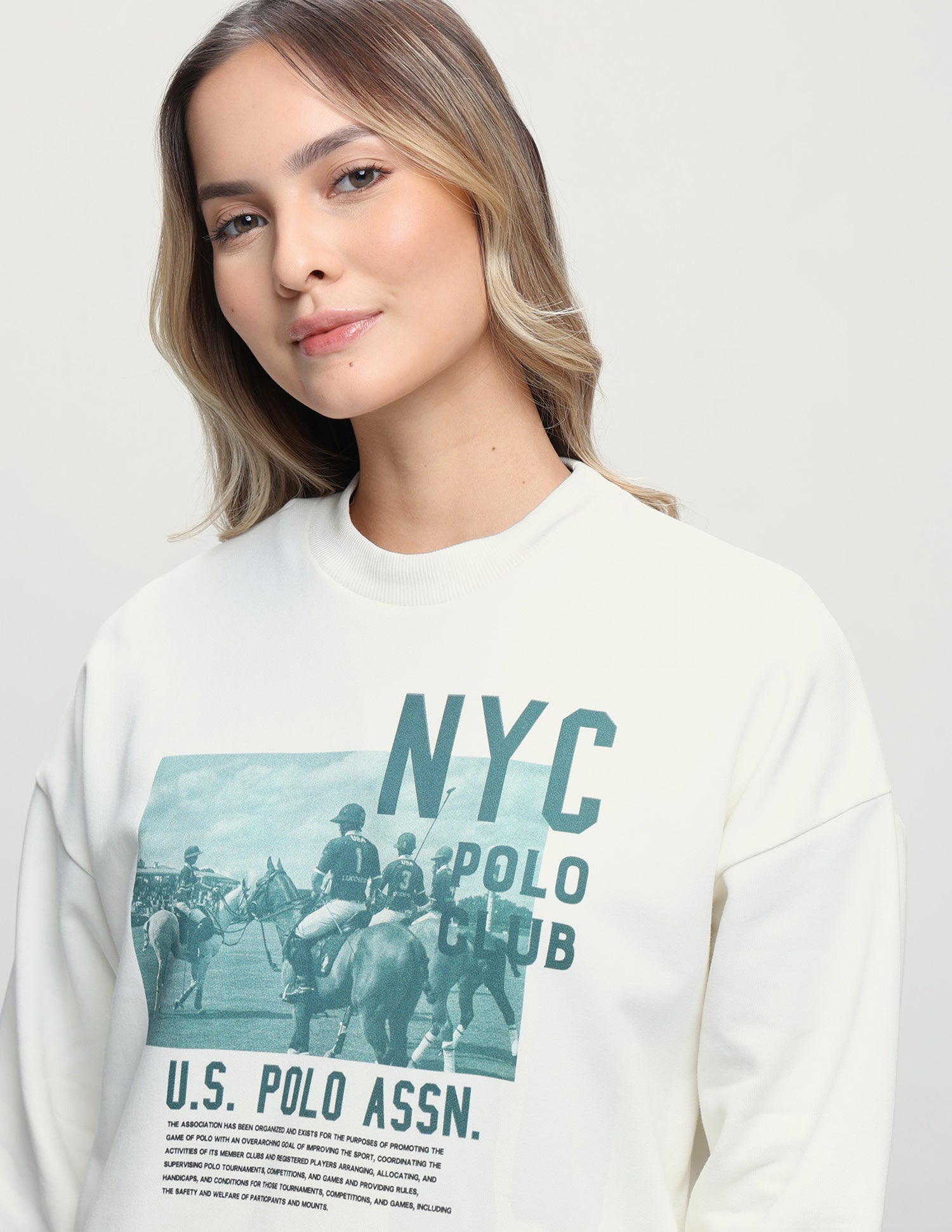 Graphic Brand Printed Oversized Fit Sweatshirt Off White - U.S. Polo Assn. India | Large