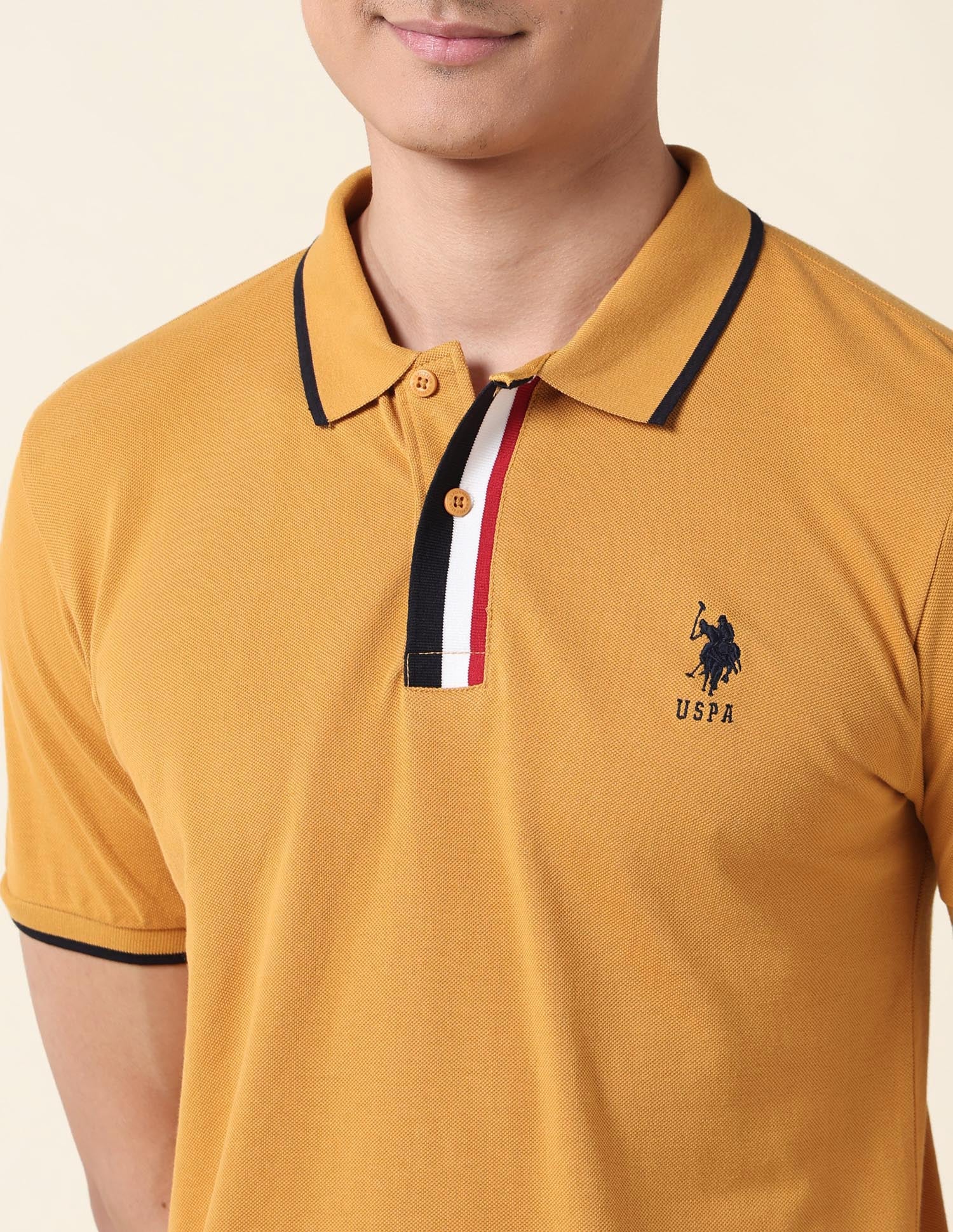 Solid Slim Fit Polo Shirt Mustard - U.S. Polo Assn. India | Large