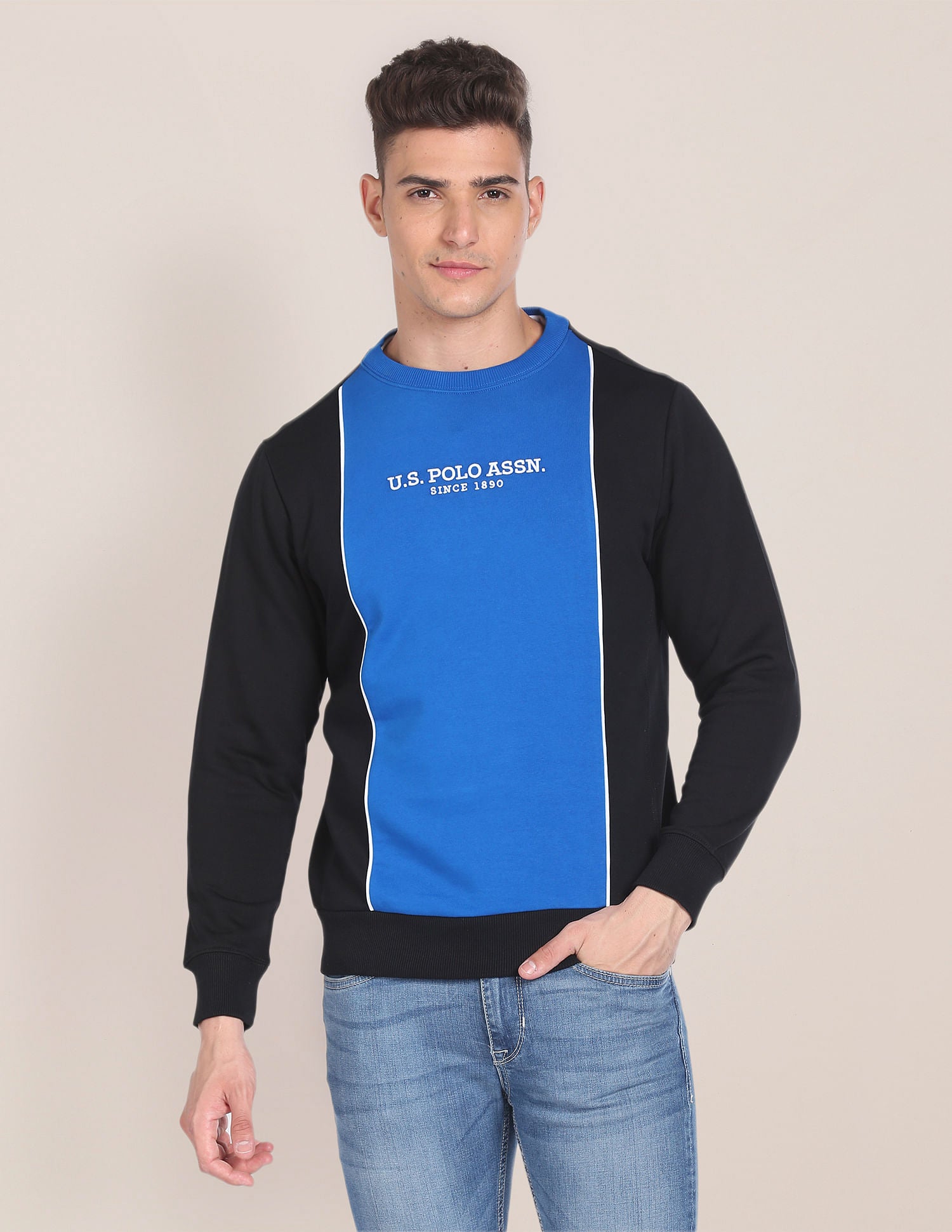 Panelled Colour Block Sweatshirt Black and Blue - U.S. POLO ASSN. | Large