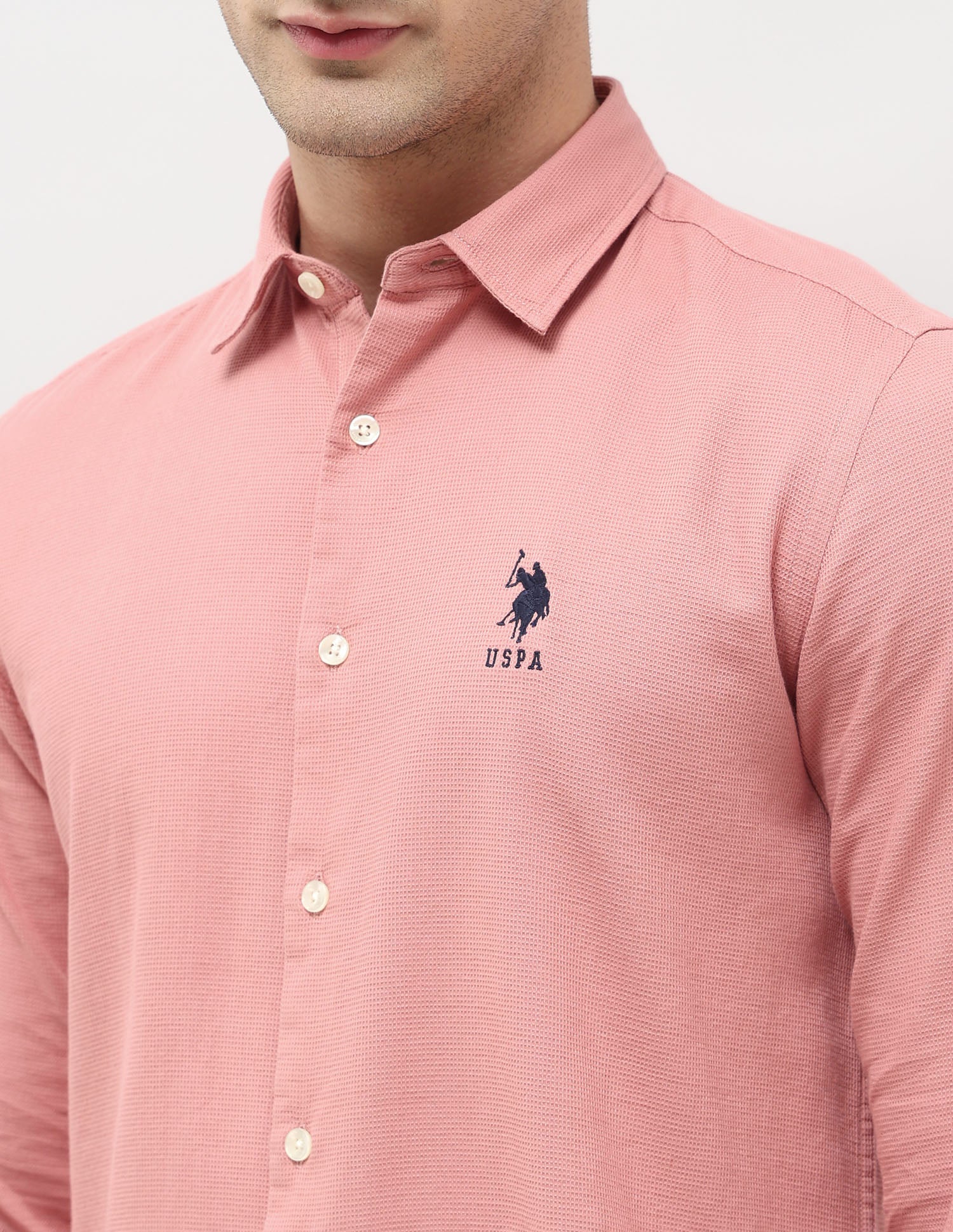 Textured Dobby Regular Fit Shirt Dark Pink - U.S. Polo Assn. India | Large
