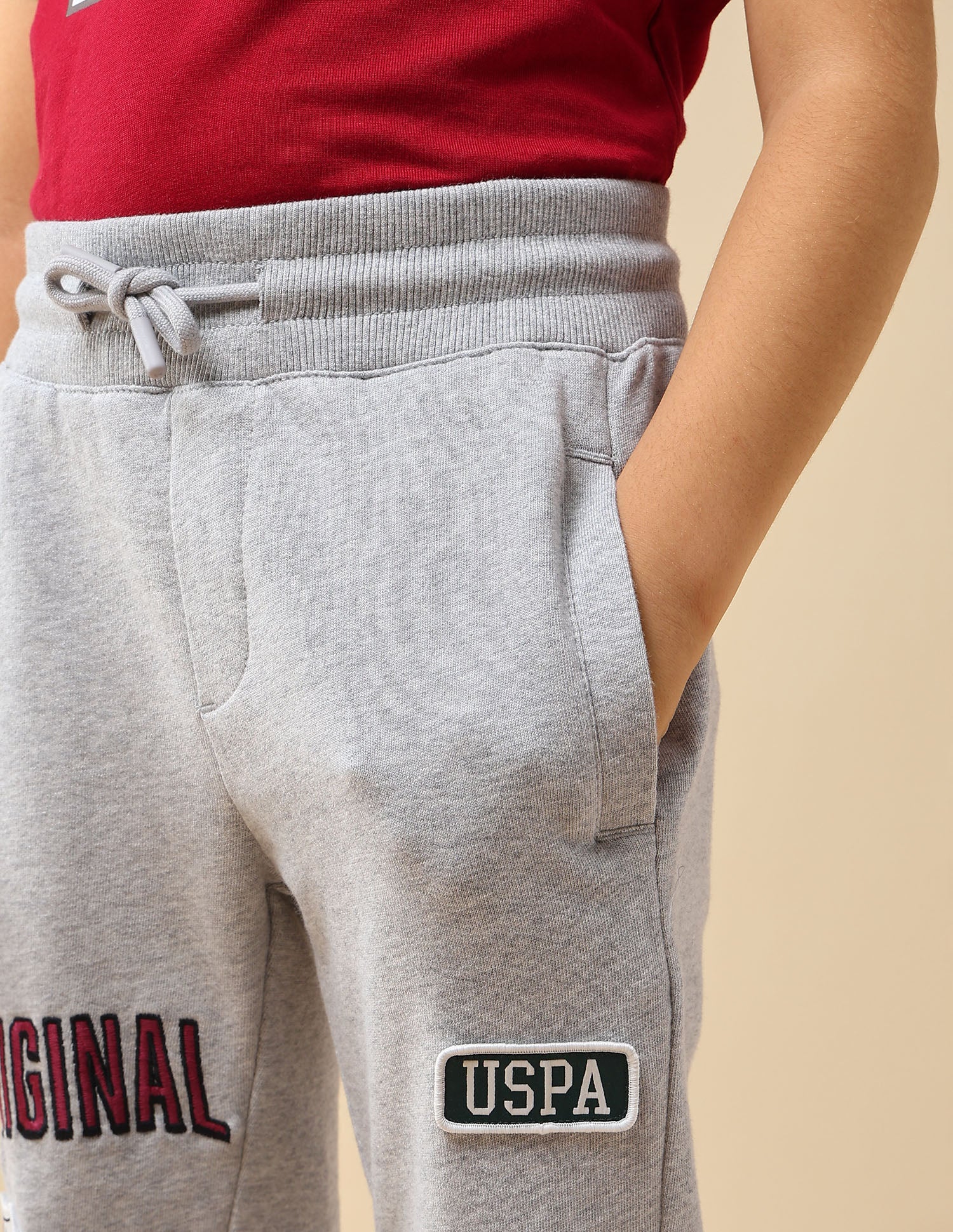 Boys Brand Appliqued Regular Fit Joggers Light Grey - U.S. POLO ASSN. | Large
