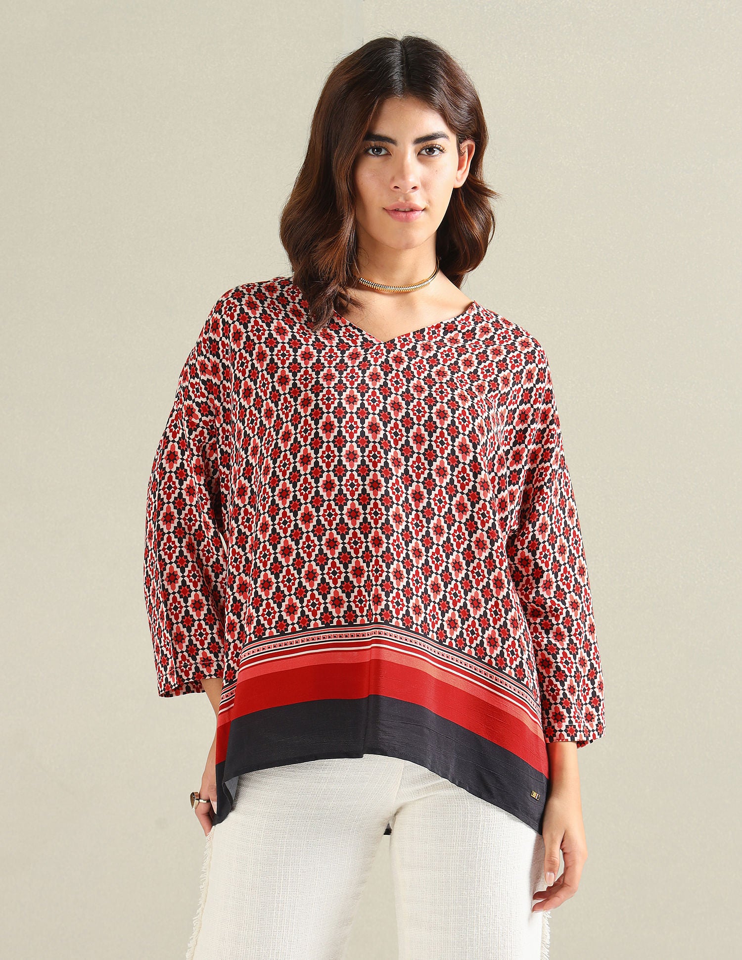 Geometric Print Kaftan Top Red - U.S. Polo Assn. India | Large