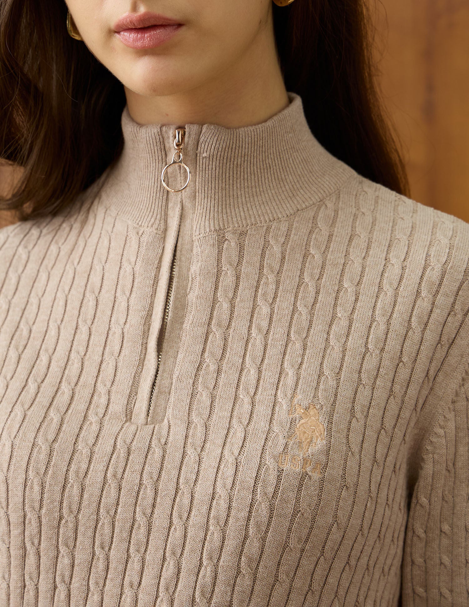 Cable Knit Regular Fit Sweater White - U.S. POLO ASSN. | Large