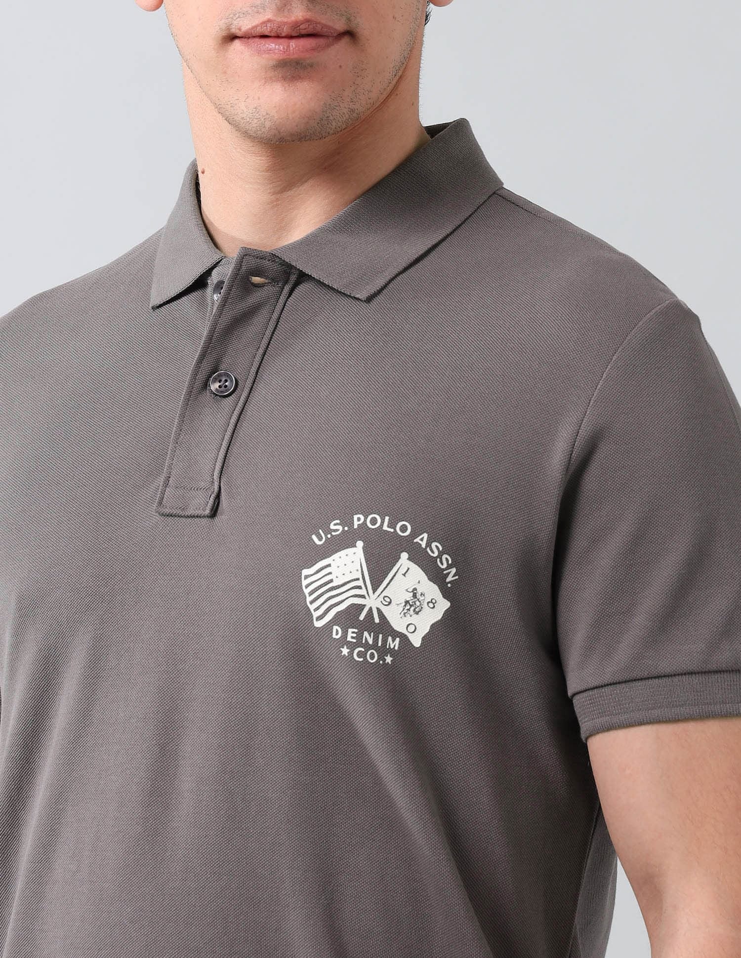 Muscle Fit Brand Printed Polo Shirt Dark Grey - U.S. Polo Assn. India | Large