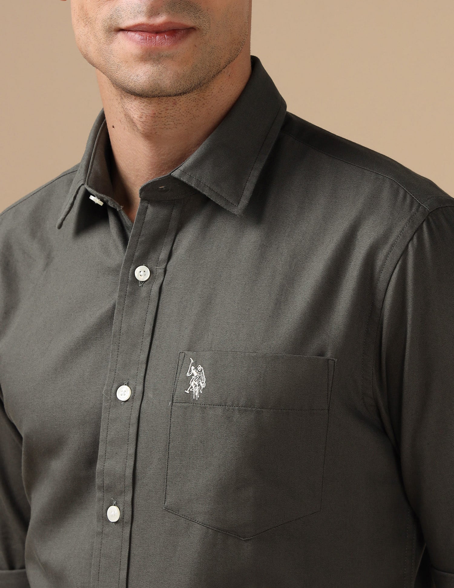 Tailored Fit Pure Cotton Shirt Light Olive - U.S. Polo Assn. India | Large