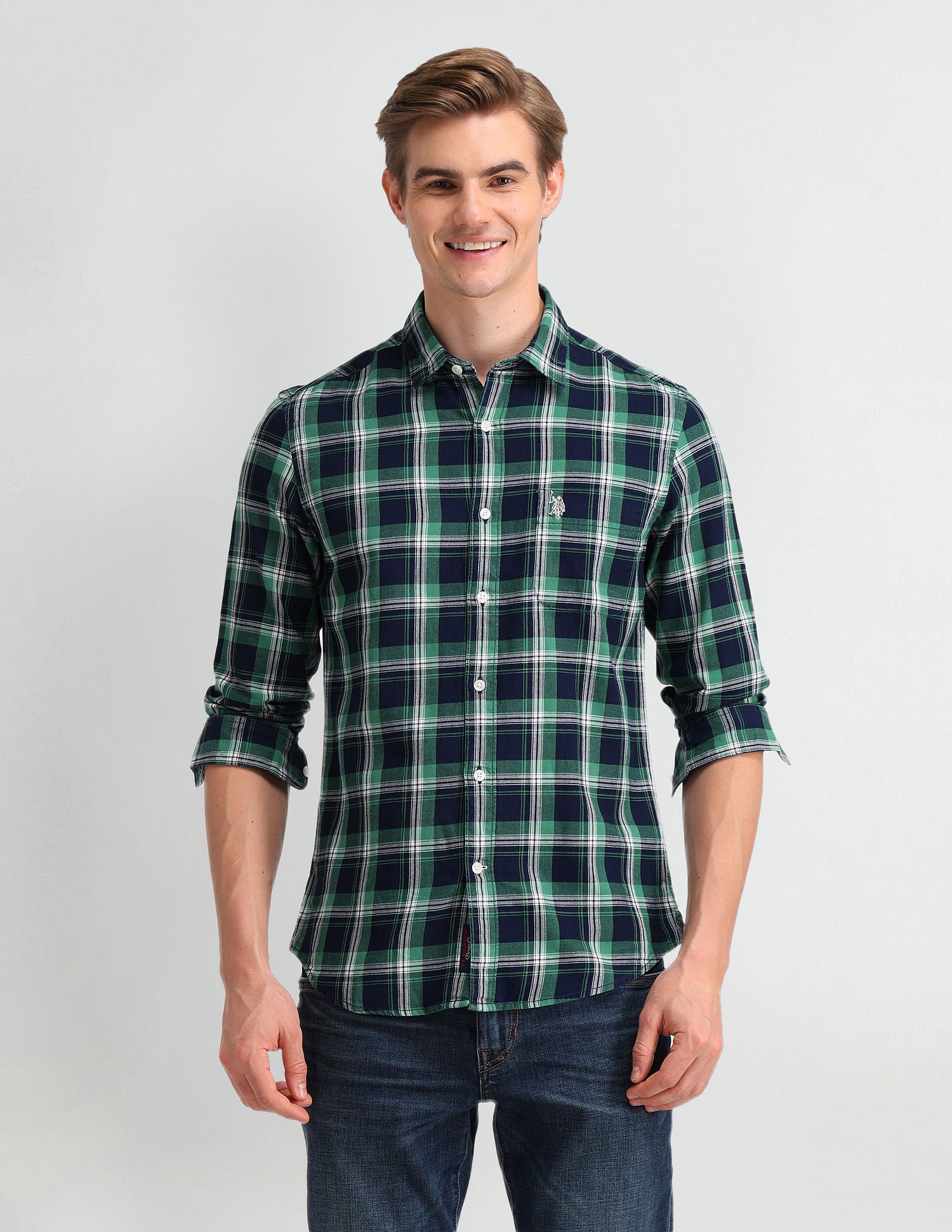 Plaid Checked Slim Fit Shirt Green - U.S. Polo Assn. India | Large